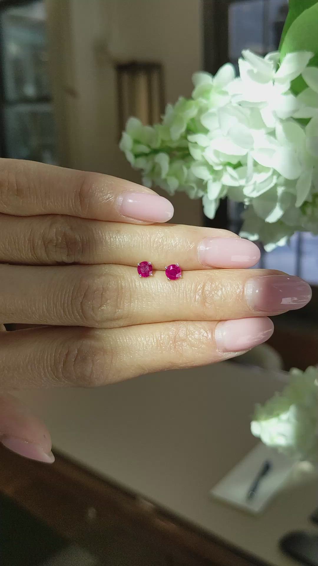 0.65&nbsp;Ct.Tw.Total Carat Weight Ruby Studs Earrings, 14K White Gold Size Video