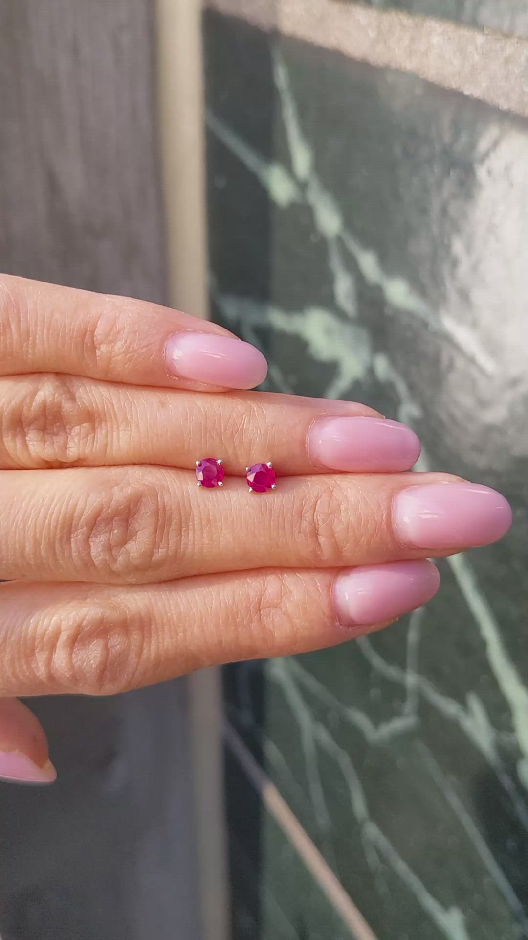 0.65&nbsp;Ct.Tw.Total Carat Weight Ruby Studs Earrings, 14K White Gold Size Video