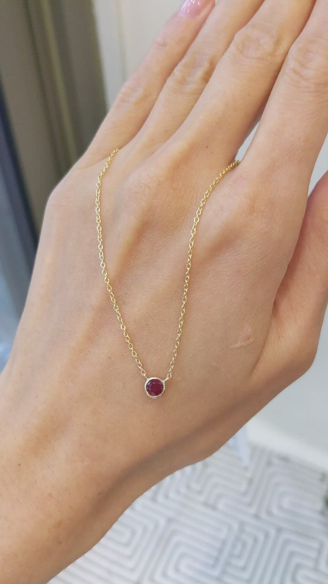 0.45 Ct. Ruby Bezel Necklace, 14K Yellow Gold Size Video