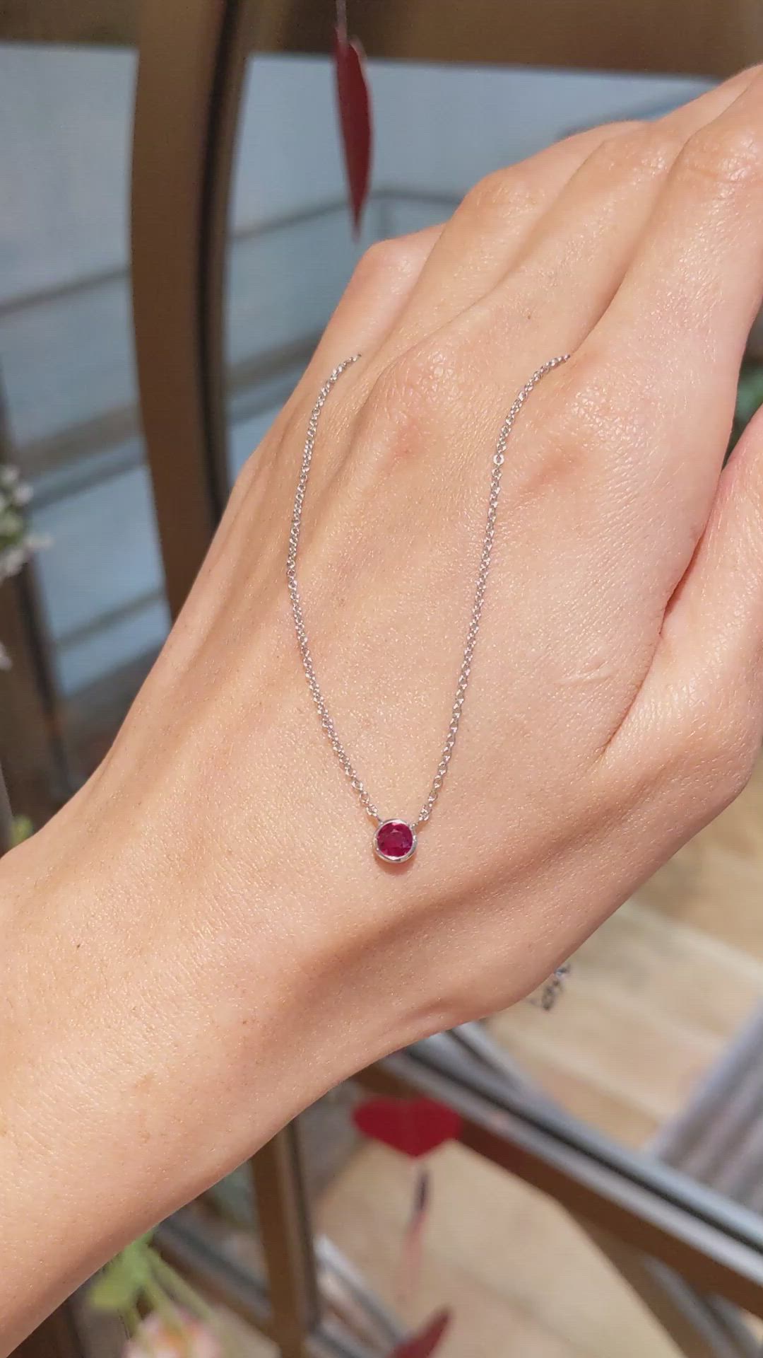 0.45 Ct. Ruby Bezel Necklace, 14K White Gold Size Video