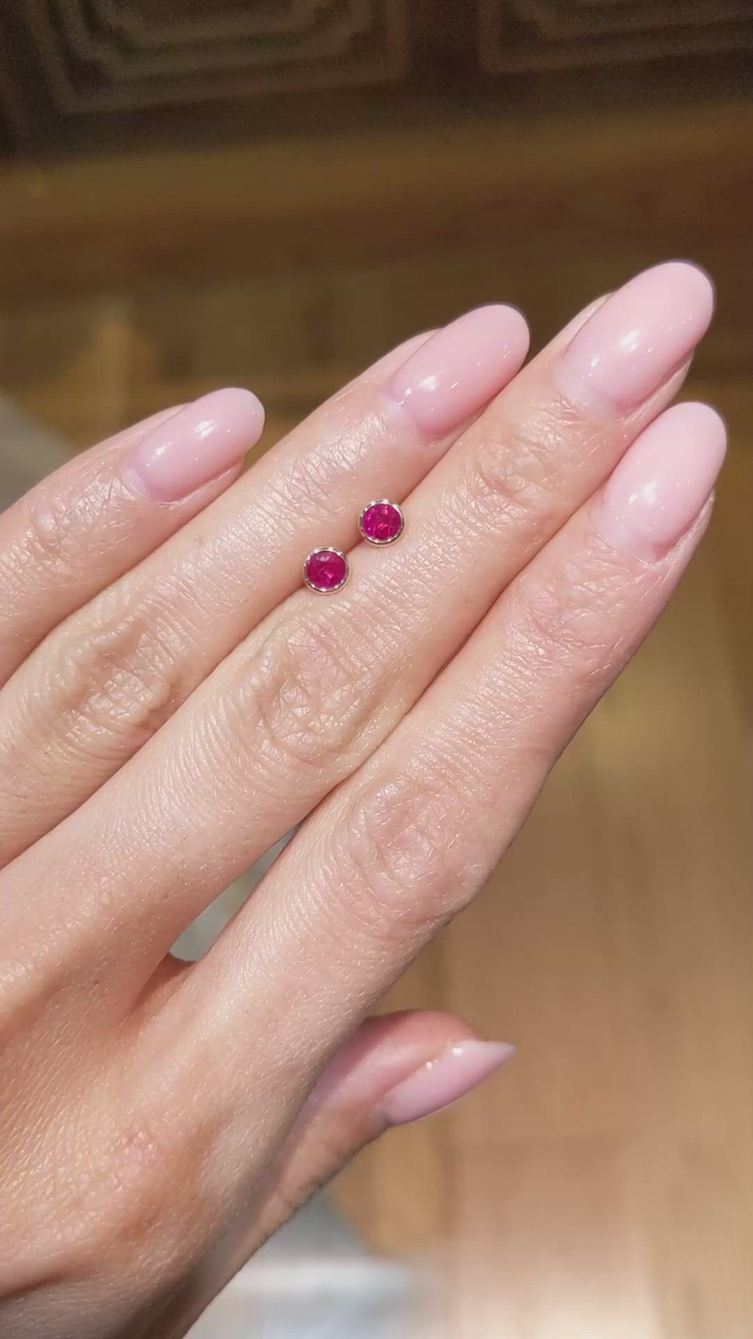 0.65 Ct.Tw.Total Carat Weight Ruby Studs Earrings, 14K Yellow Gold Size Video