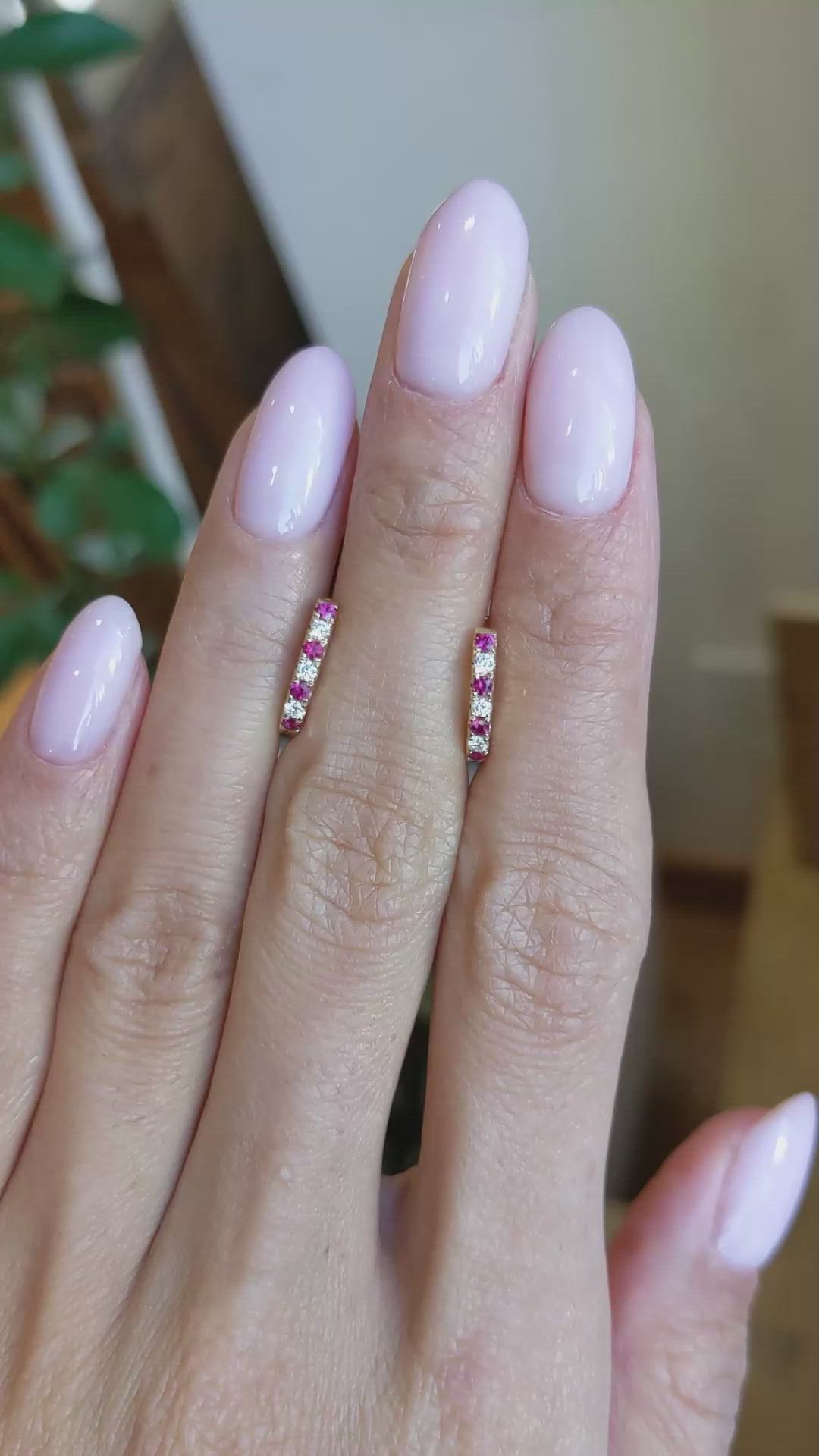 0.22&nbsp;Ct.Tw.Total Carat Weight Ruby and Natural Diamond Hoops Earrings, 14K Yellow Gold Size Video