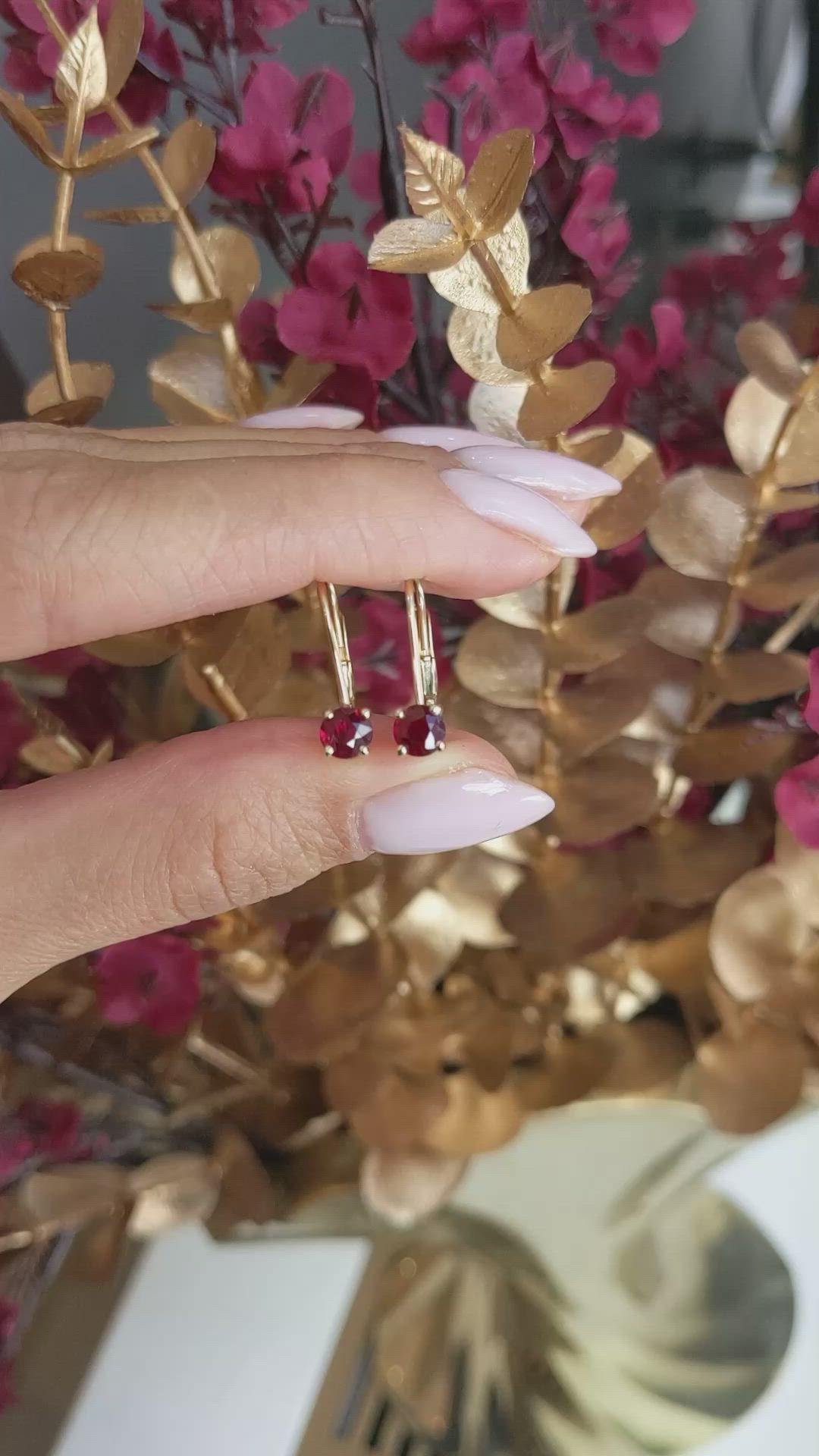 0.95 Ct.Tw.Total Carat Weight Ruby Drops Earrings, 14K Yellow Gold Size Video