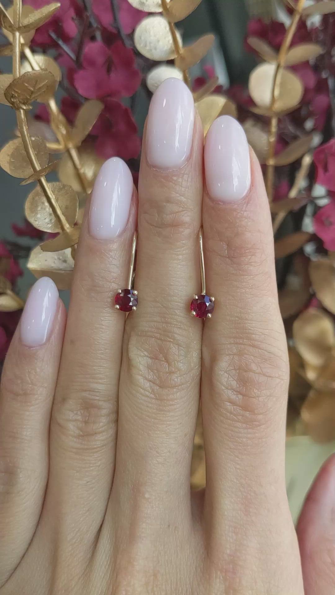 0.95 Ct.Tw.Total Carat Weight Ruby Drops Earrings, 14K Yellow Gold Size Video
