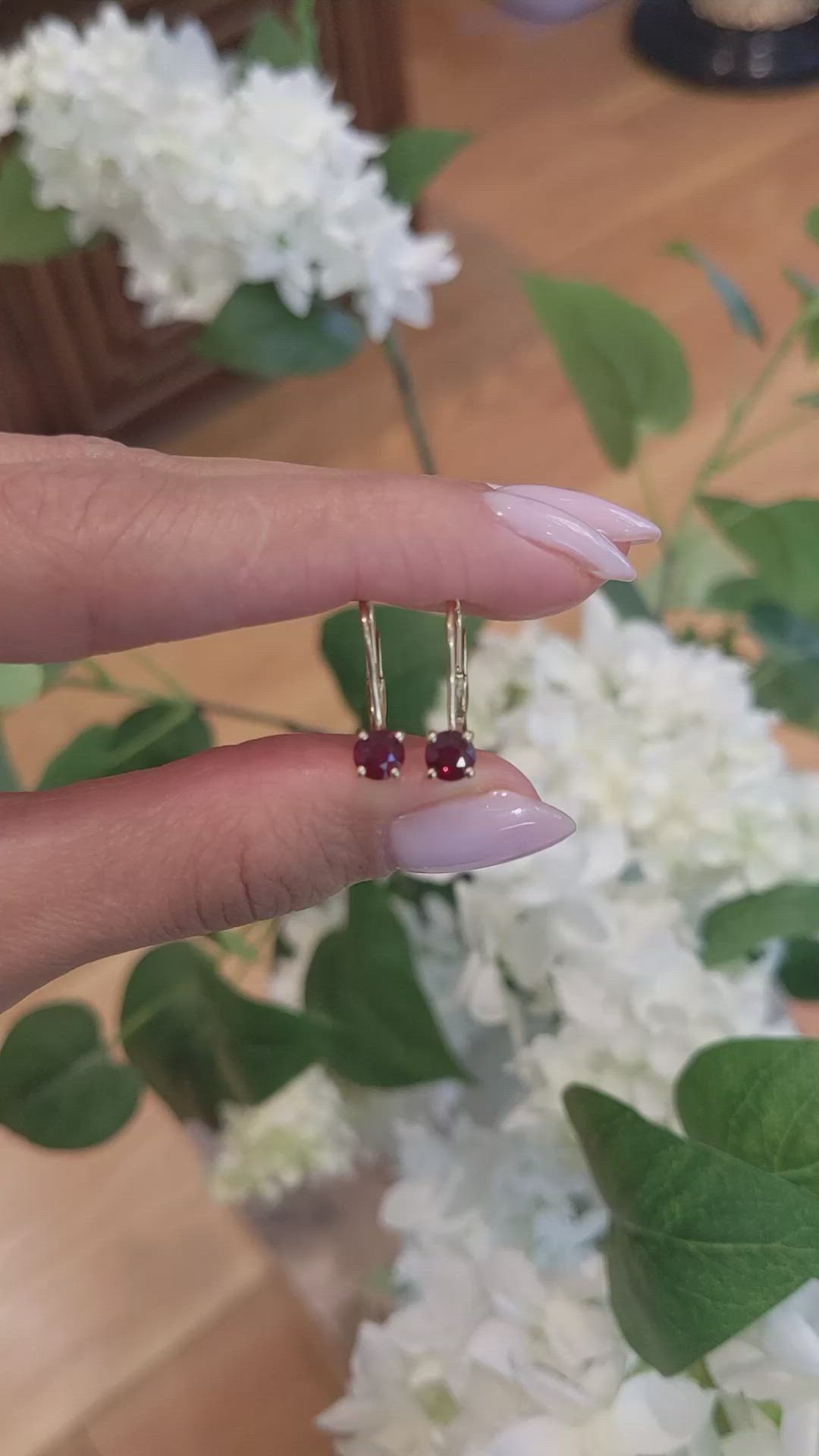 0.95 Ct.Tw.Total Carat Weight Ruby Drops Earrings, 14K Yellow Gold Size Video