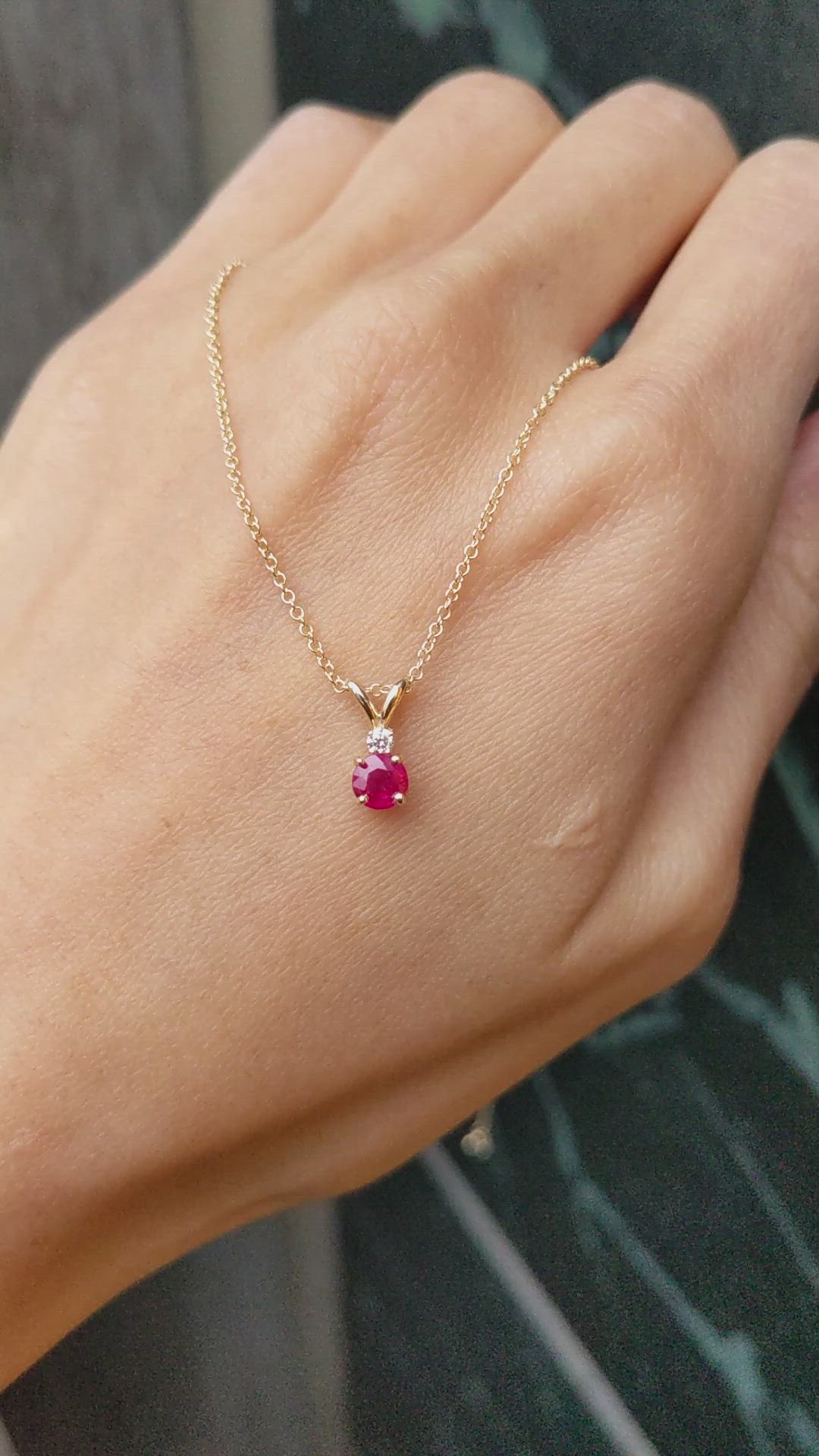 0.45 Ct. Ruby and Natural Diamond Solitaire Pendant, 14K Yellow Gold Size Video