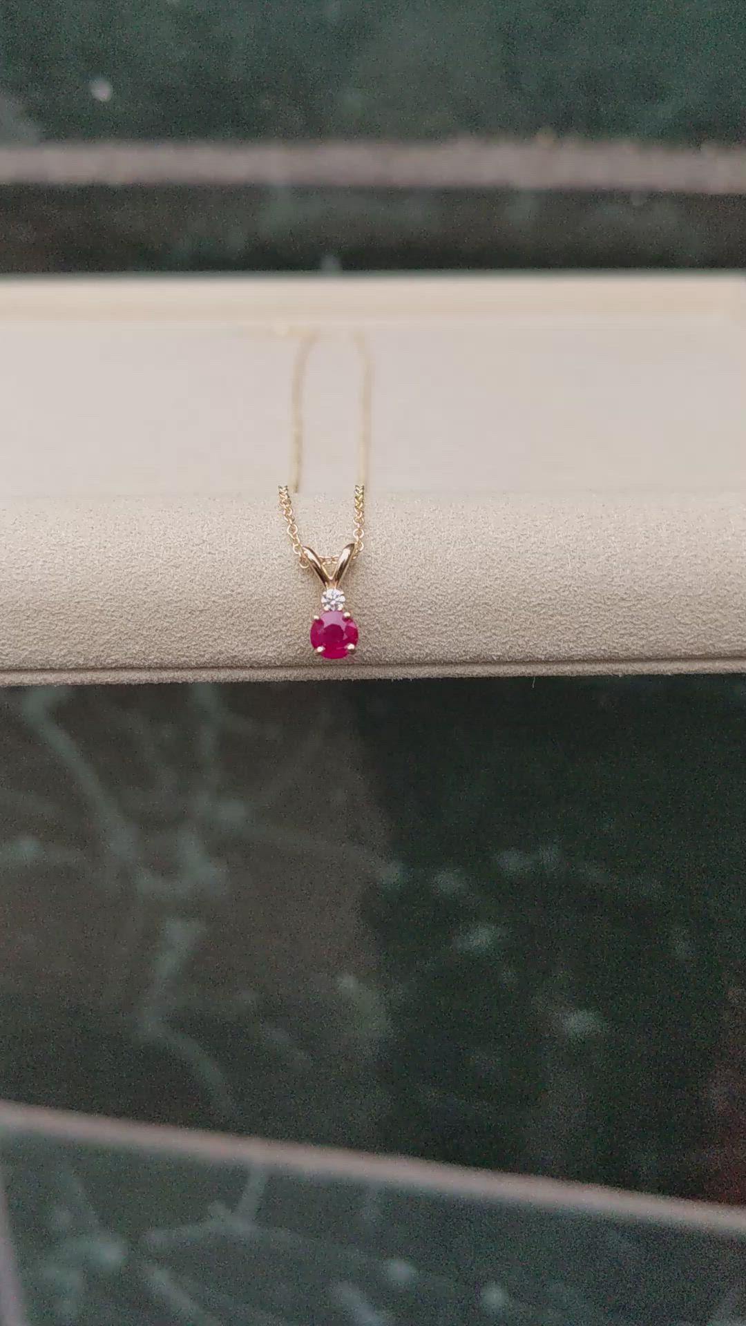 0.45 Ct. Ruby and Natural Diamond Solitaire Pendant, 14K Yellow Gold Size Video