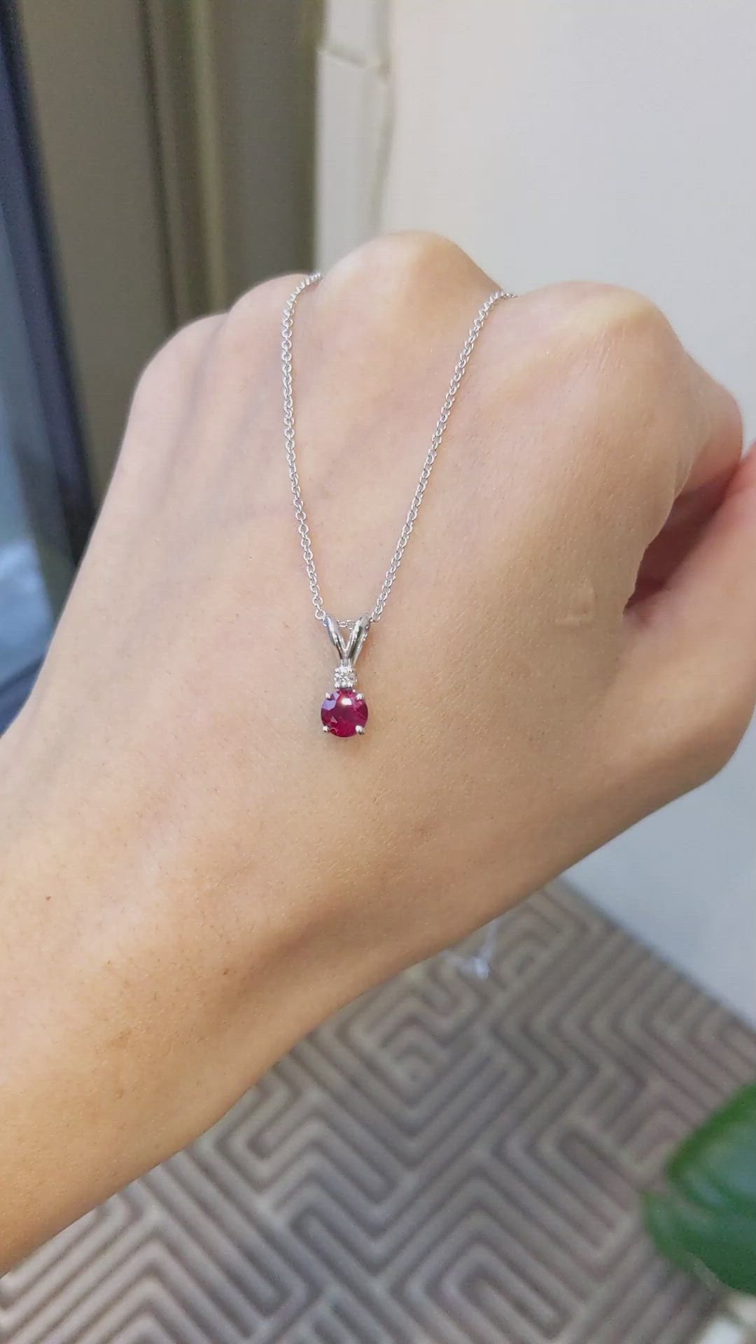 0.65 Ct. Ruby and Natural Diamond Solitaire Pendant, 14K White Gold Size Video