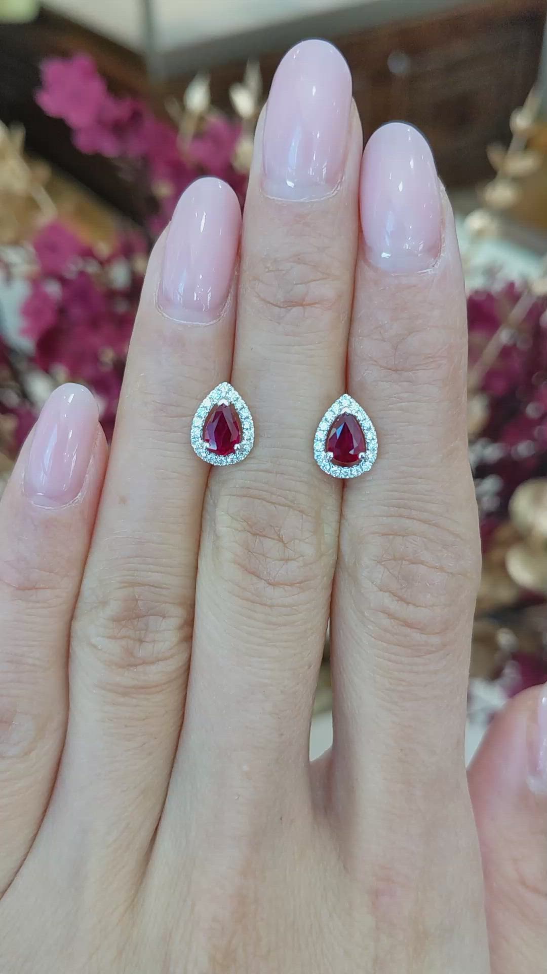 0.90&nbsp;Ct.Tw.Total Carat Weight Ruby and Natural Diamond Pave Earrings, 18K White Gold Size Video