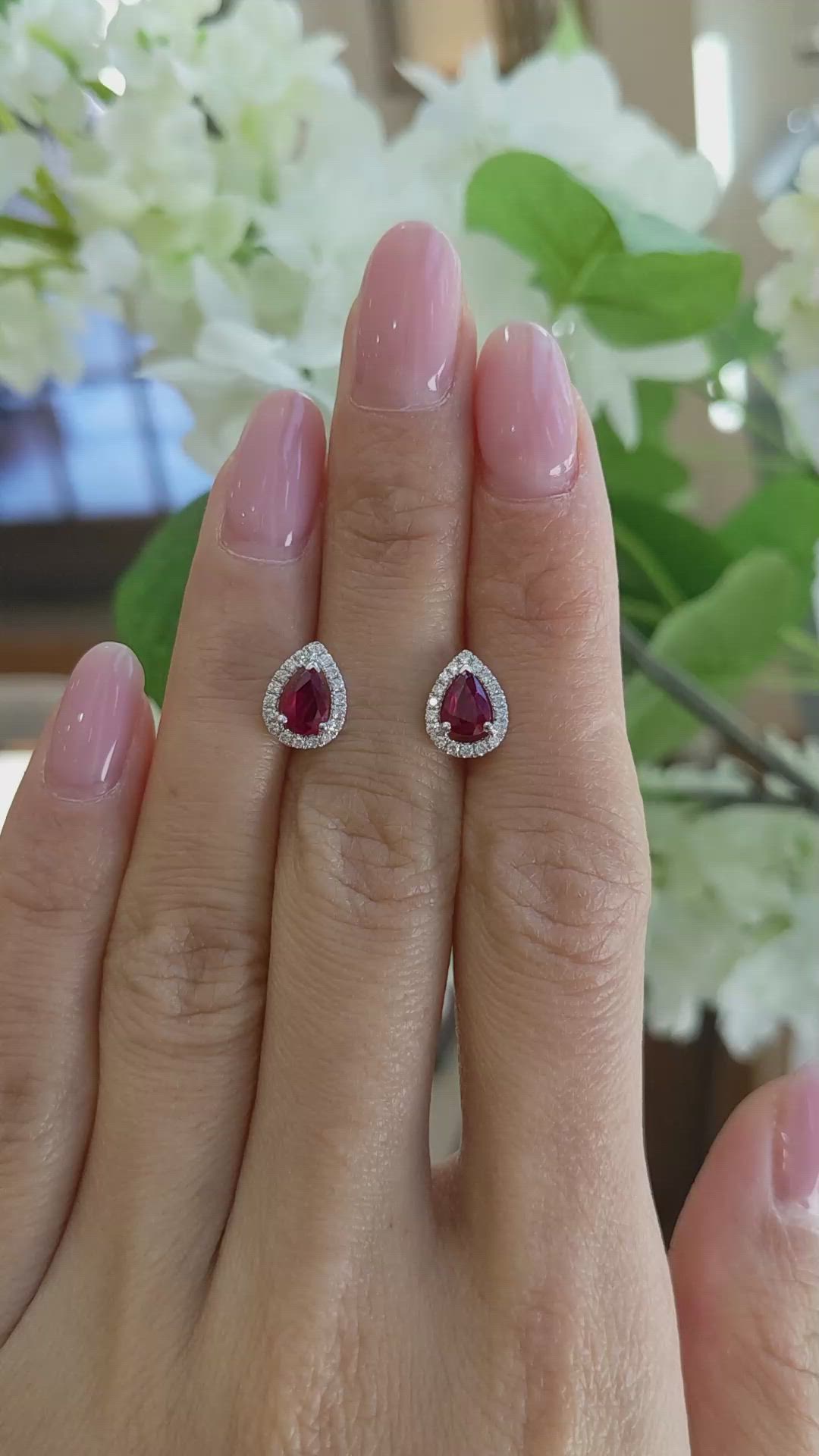 0.90&nbsp;Ct.Tw.Total Carat Weight Ruby and Natural Diamond Pave Earrings, 18K White Gold Size Video