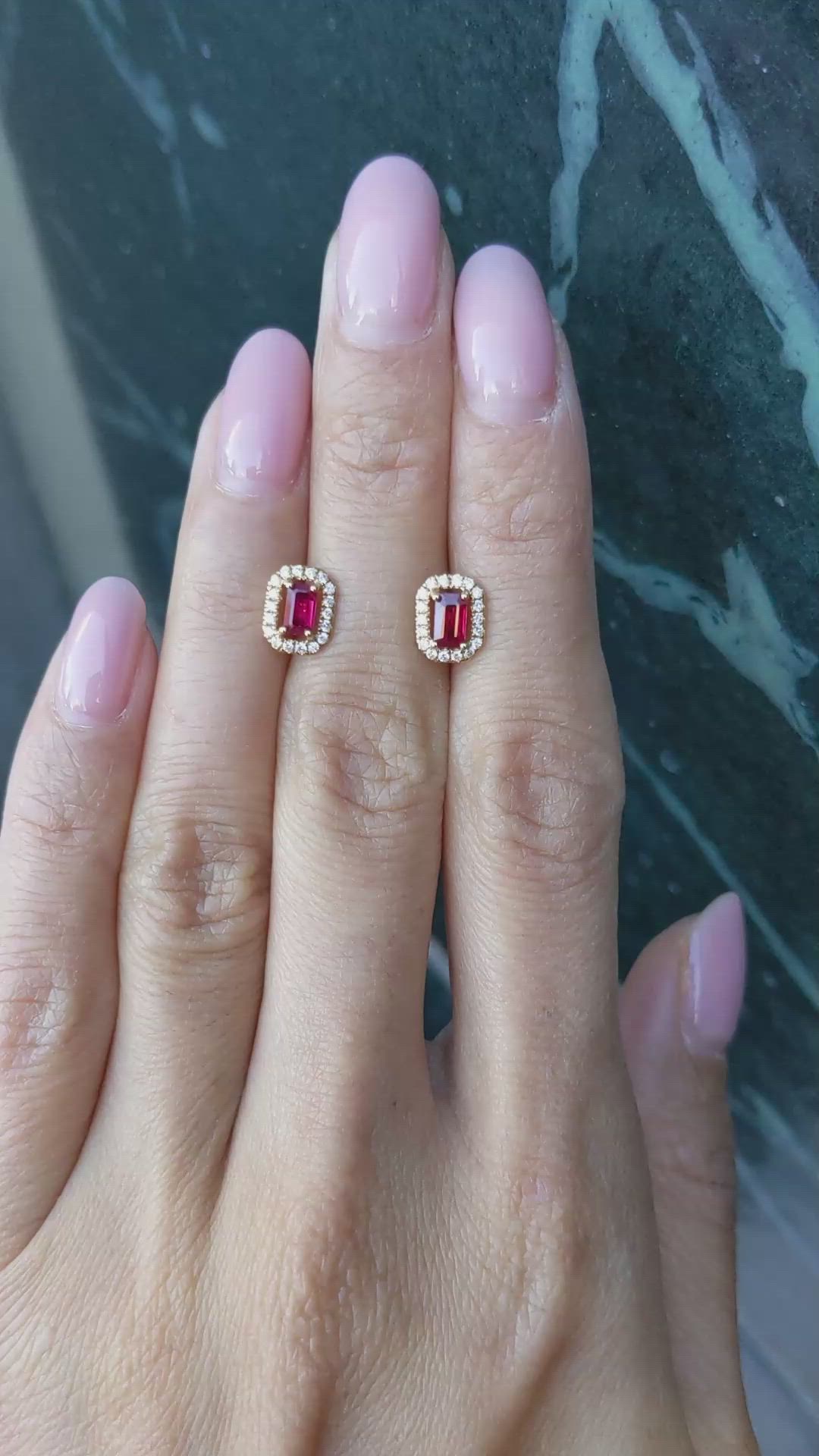 0.68 Ct.Tw.Total Carat Weight Ruby and Natural Diamond Pave Earrings, 18K Yellow Gold Size Video