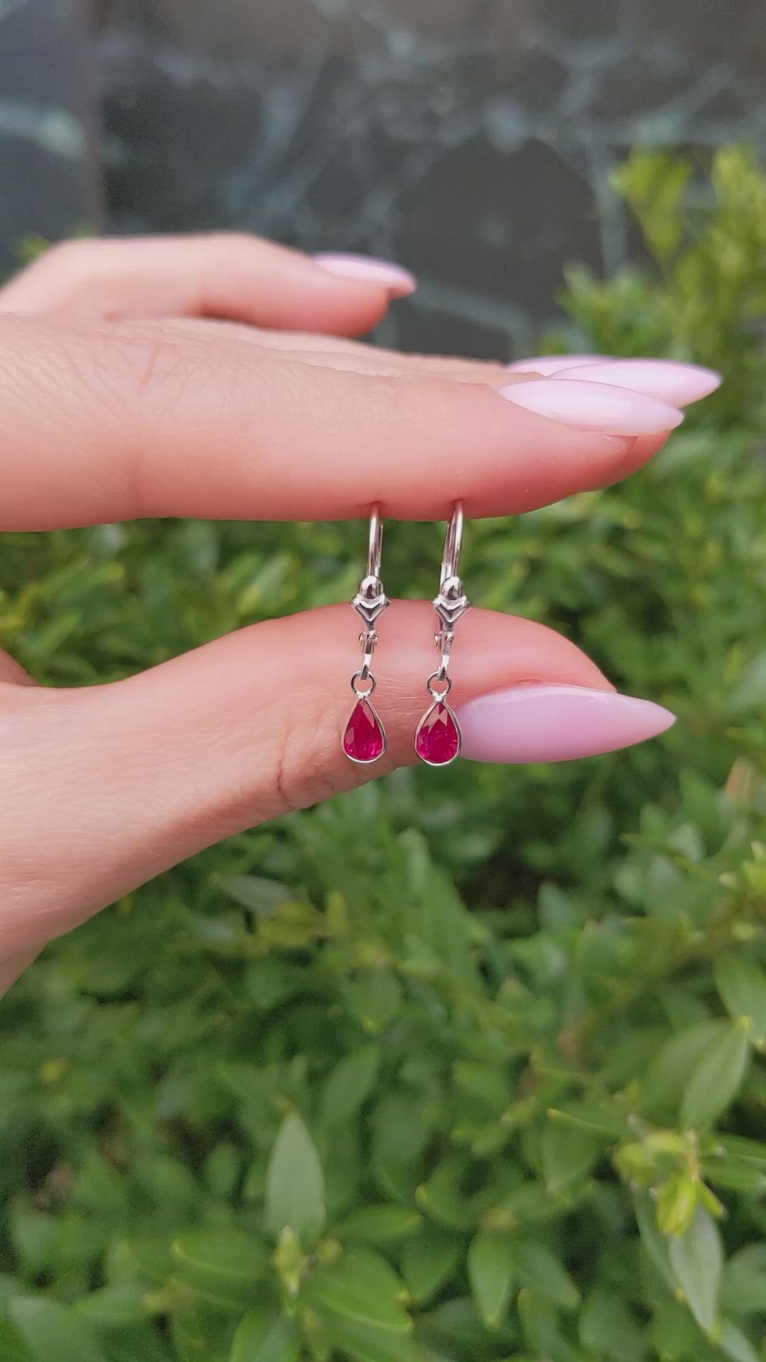 0.90&nbsp;Ct.Tw.Total Carat Weight Ruby Bezel Earrings, 14K White Gold Size Video