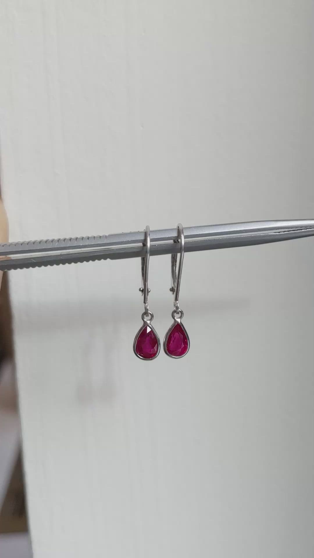0.90&nbsp;Ct.Tw.Total Carat Weight Ruby Bezel Earrings, 14K White Gold Size Video