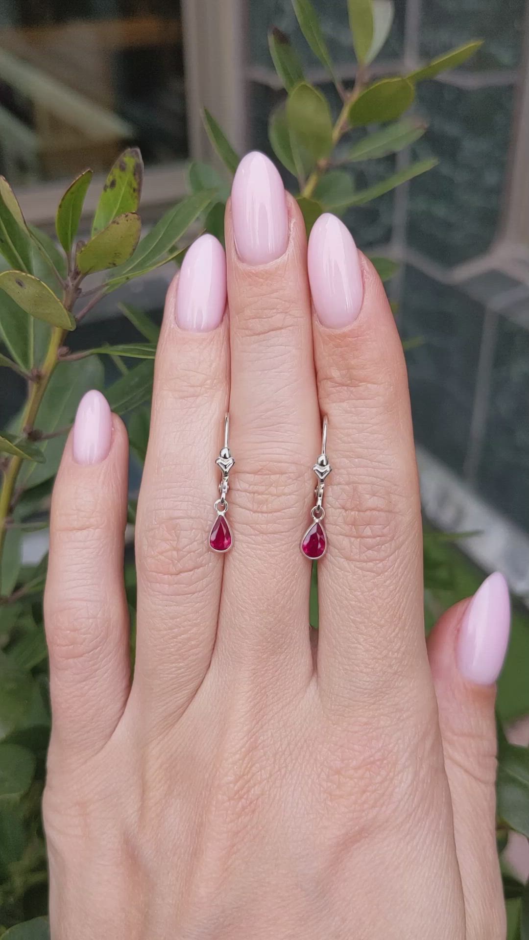 0.90&nbsp;Ct.Tw.Total Carat Weight Ruby Bezel Earrings, 14K White Gold Size Video