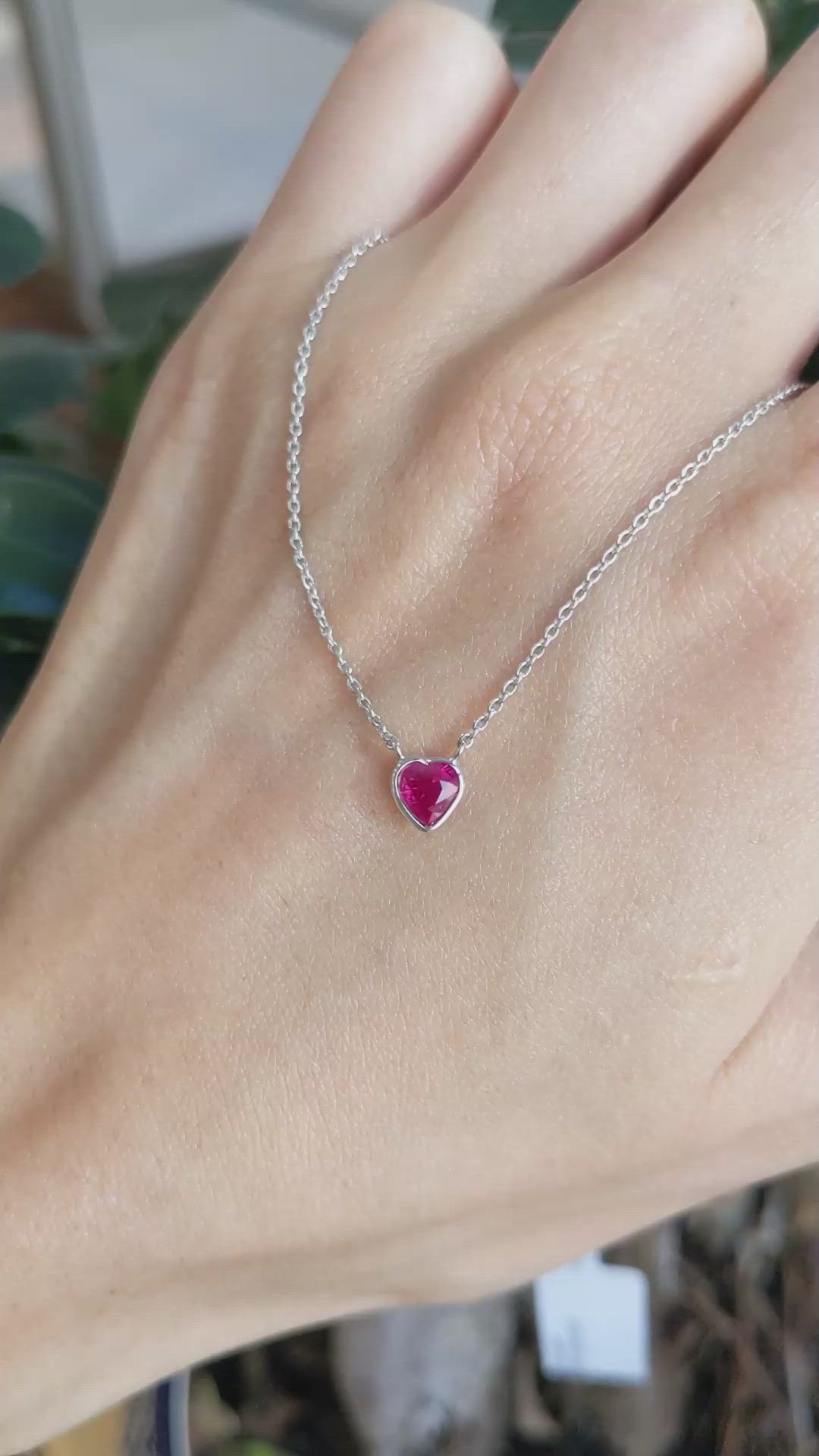 0.45 Ct. Ruby Bezel Necklace, 14K White Gold Size Video