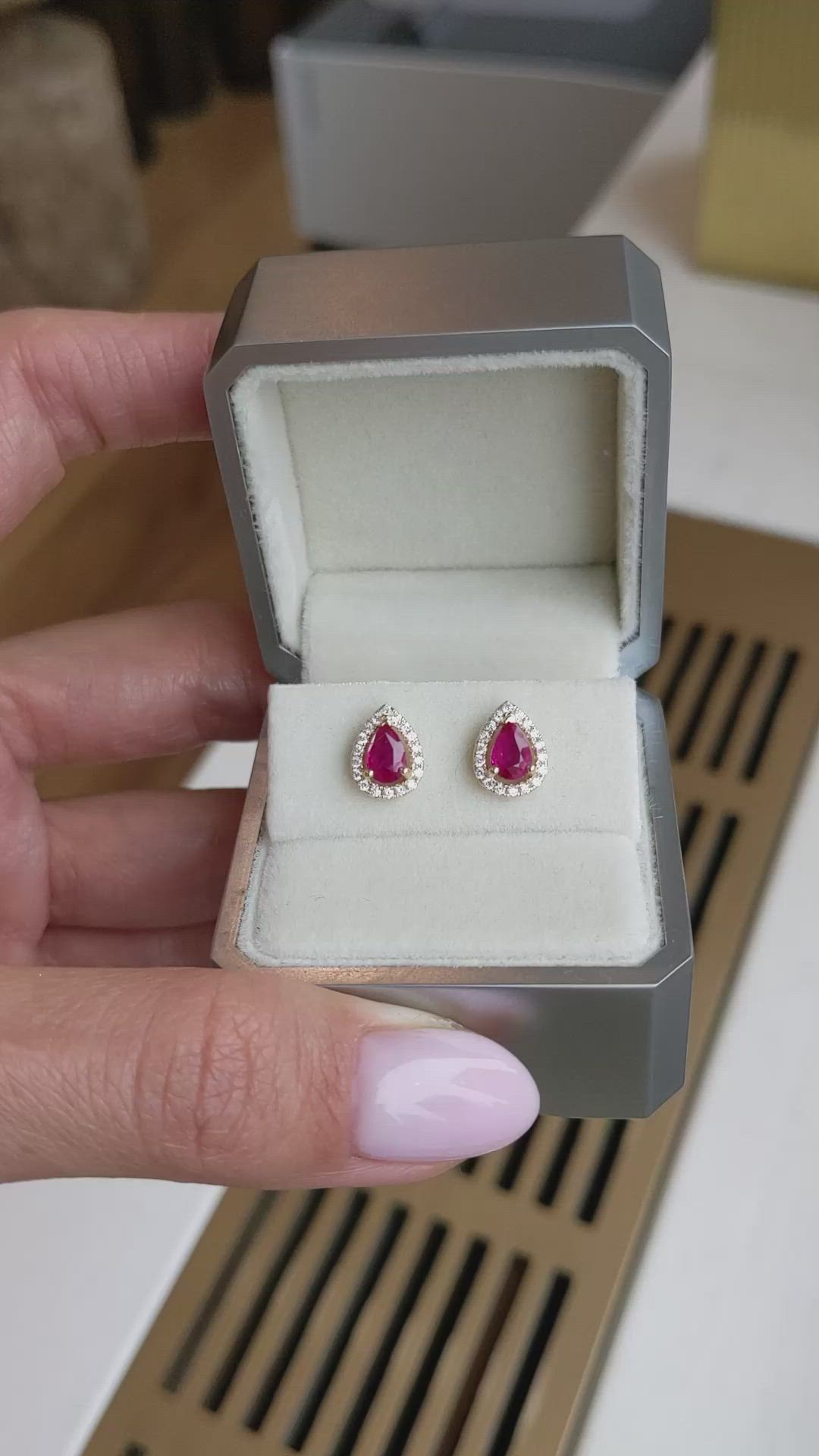 0.90&nbsp;Ct.Tw.Total Carat Weight Ruby and Natural Diamond Pave Earrings, 18K Yellow Gold Size Video
