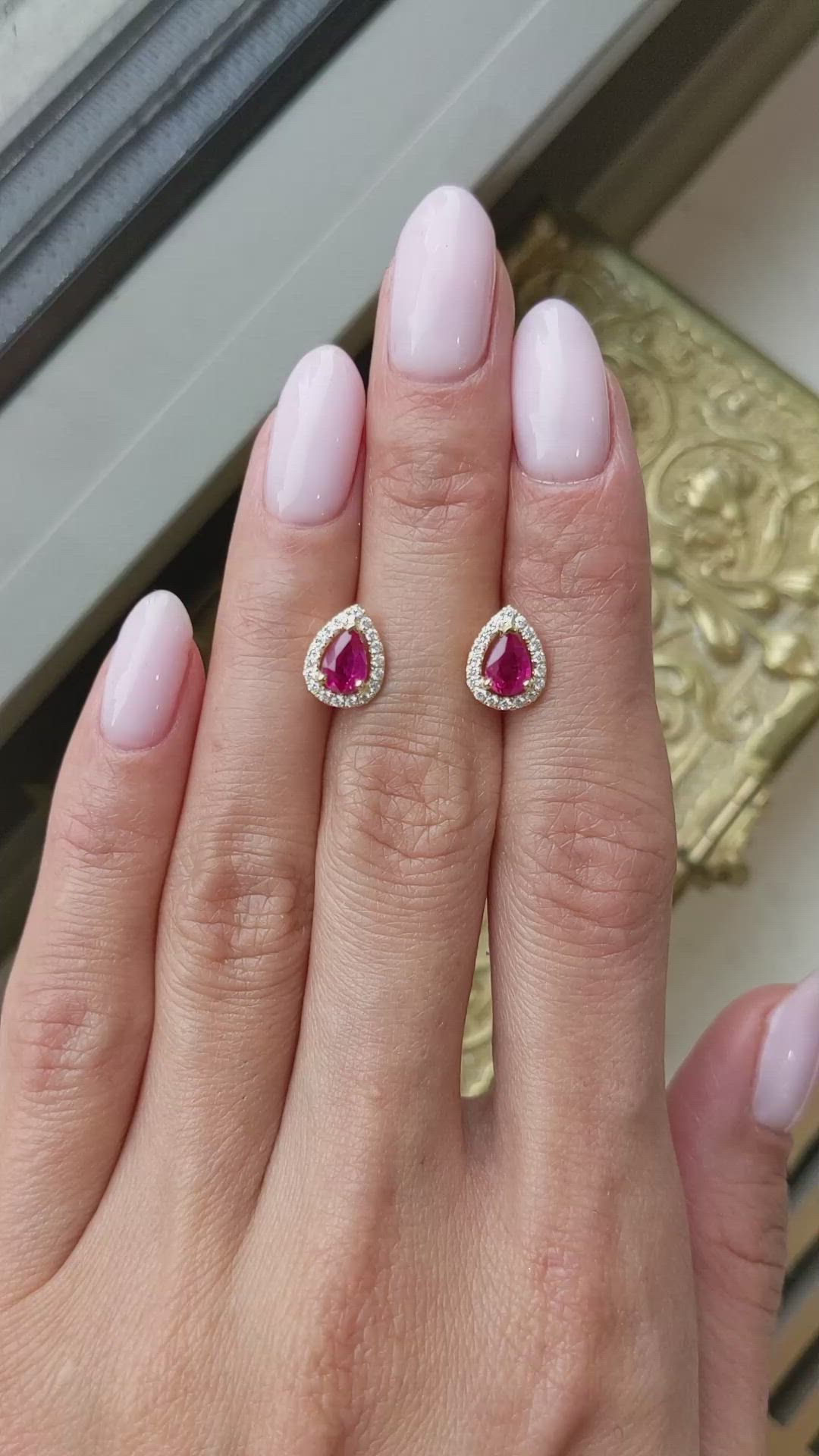 0.90&nbsp;Ct.Tw.Total Carat Weight Ruby and Natural Diamond Pave Earrings, 18K Yellow Gold Size Video