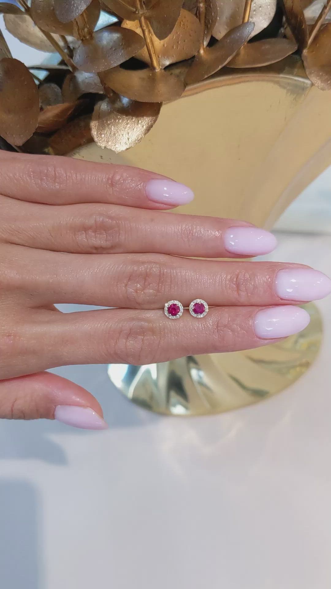 0.40 Ct.Tw.Total Carat Weight Ruby and Natural Diamond Pave Earrings, 18K Yellow Gold Size Video