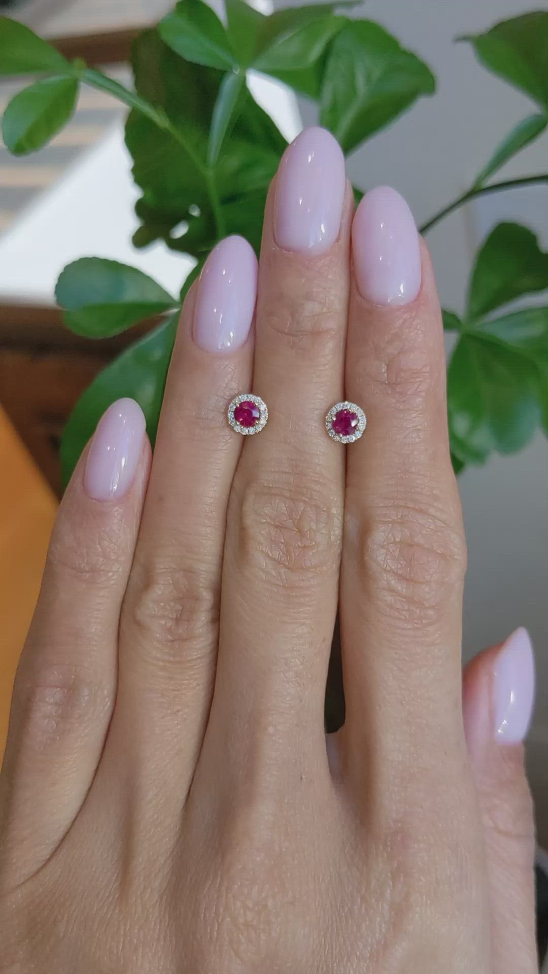 0.40 Ct.Tw.Total Carat Weight Ruby and Natural Diamond Pave Earrings, 18K Yellow Gold Size Video