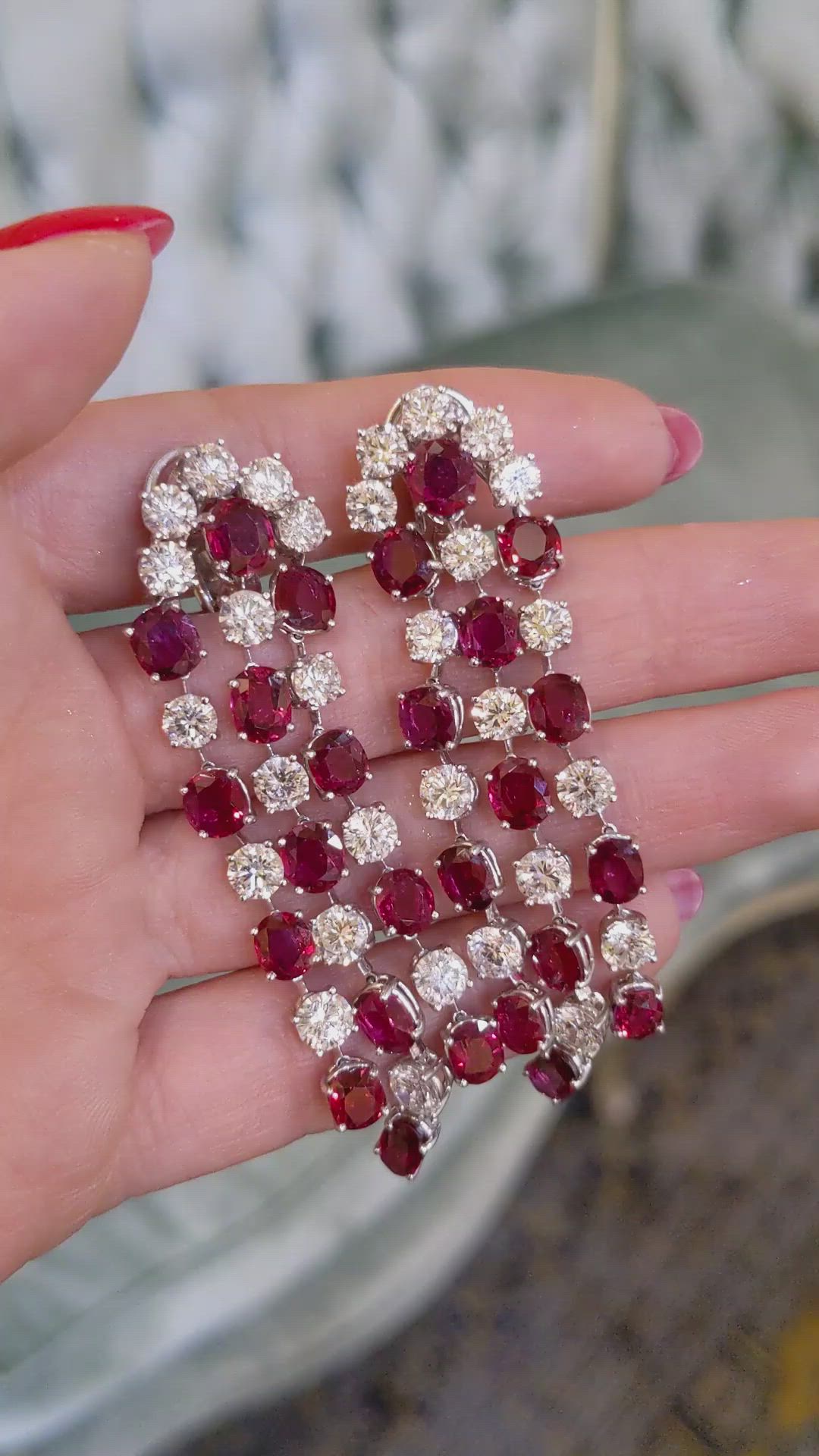 18.65 Ct.Tw.Total Carat Weight Ruby Natural Diamond Accent Stones Earrings, Platinum 950 Size Video