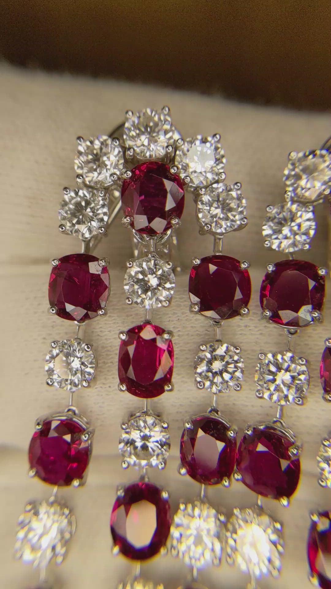 18.65 Ct.Tw.Total Carat Weight Ruby Natural Diamond Accent Stones Earrings, Platinum 950 Size Video
