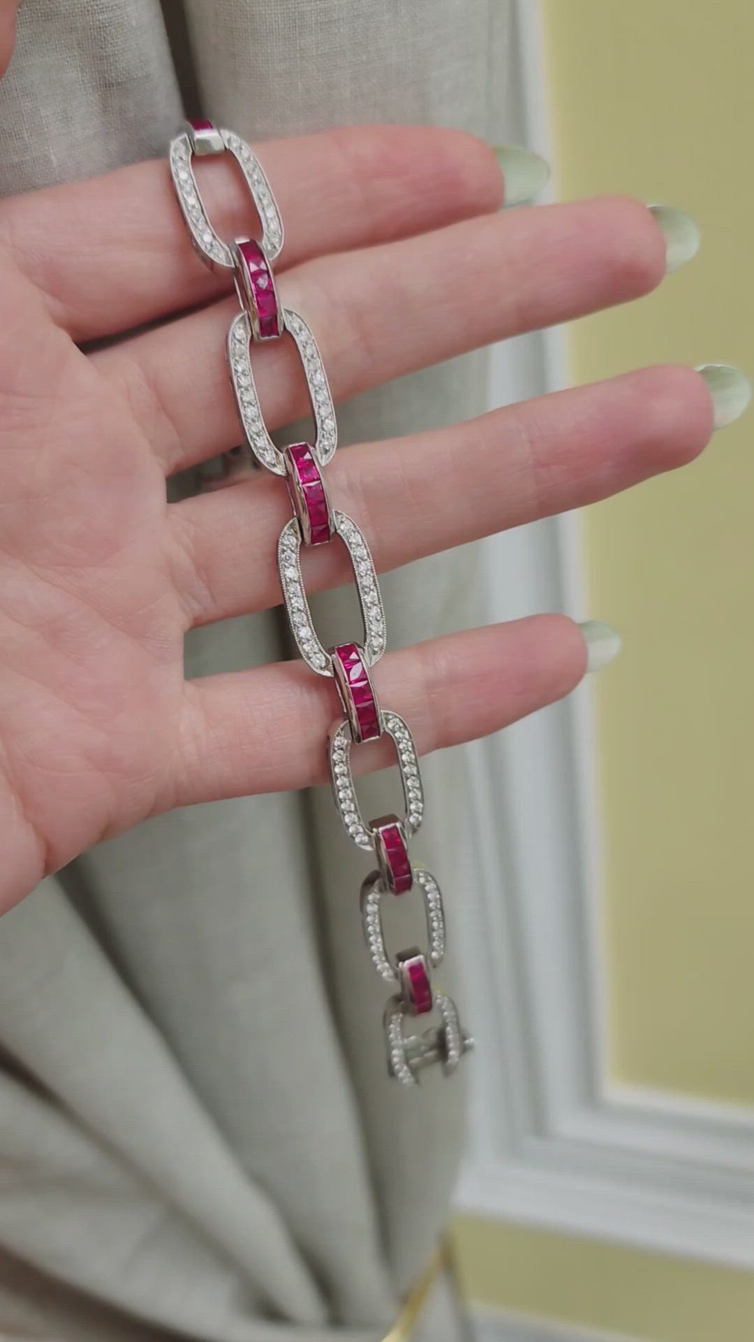 4.10 Ct.Tw.Total Carat Weight Ruby and Natural Diamond Accent Stones Bracelet, Platinum 950 Size Video