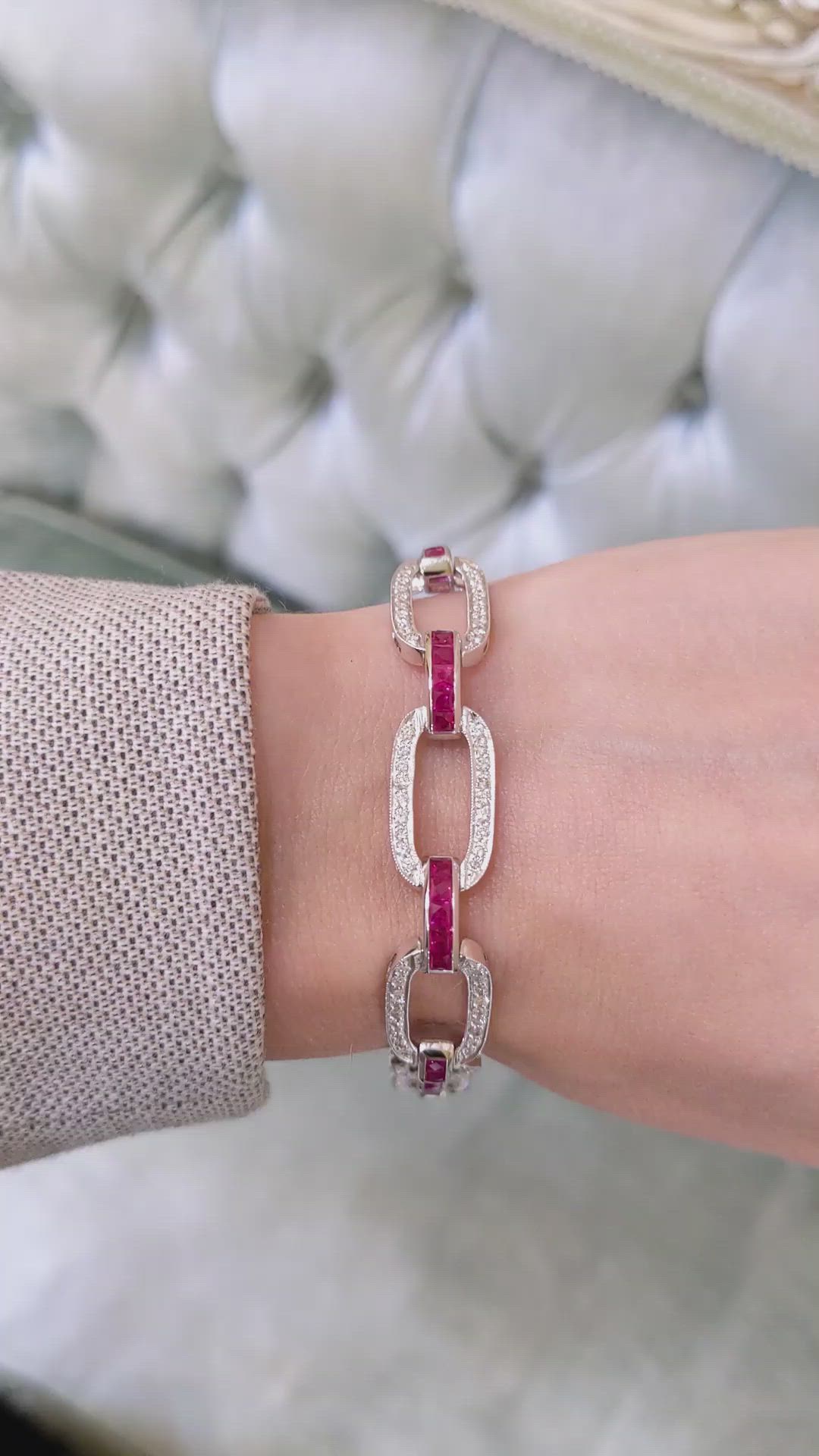 4.10 Ct.Tw.Total Carat Weight Ruby and Natural Diamond Accent Stones Bracelet, Platinum 950 Size Video