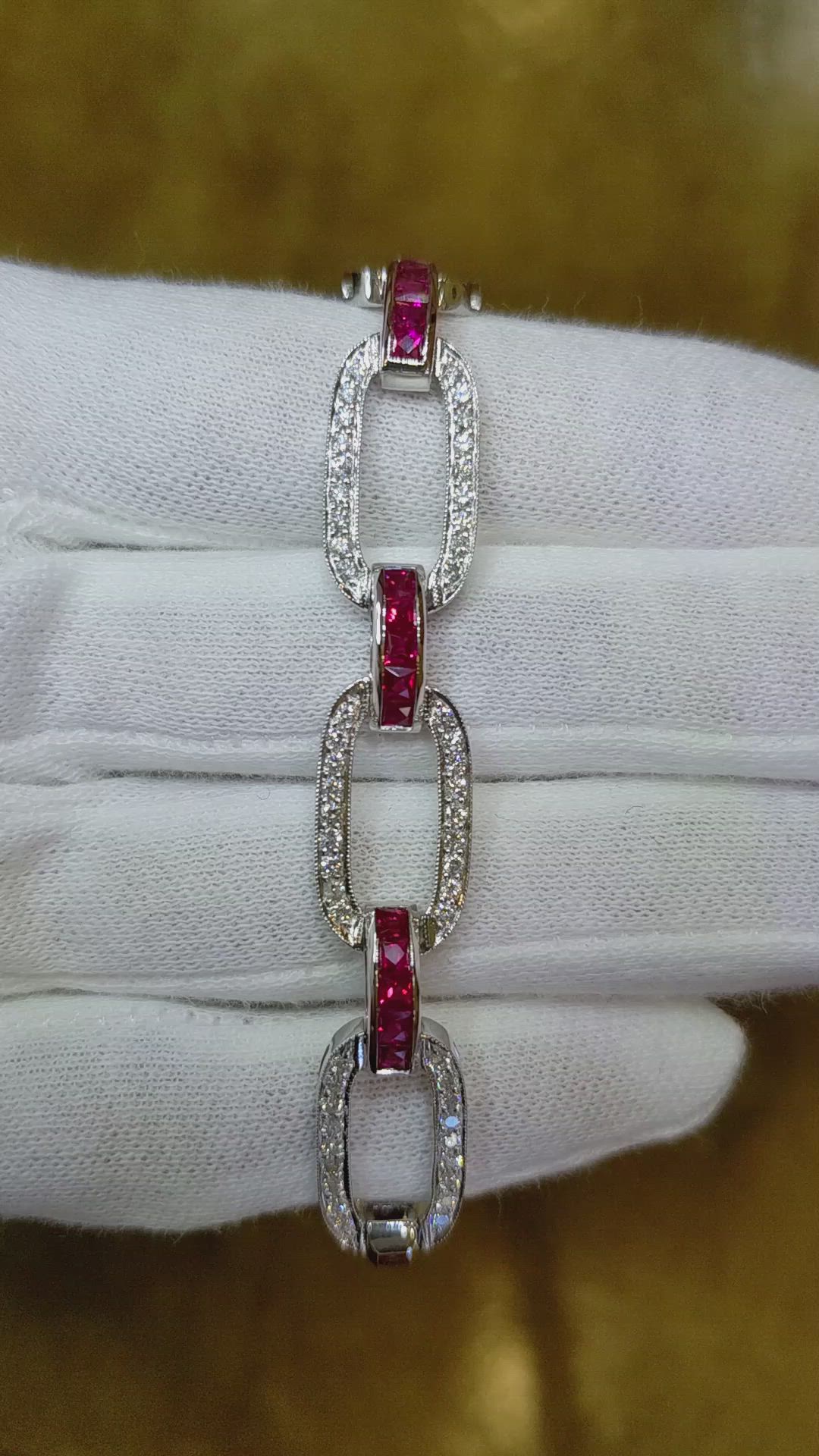 4.10 Ct.Tw.Total Carat Weight Ruby and Natural Diamond Accent Stones Bracelet, Platinum 950 Size Video
