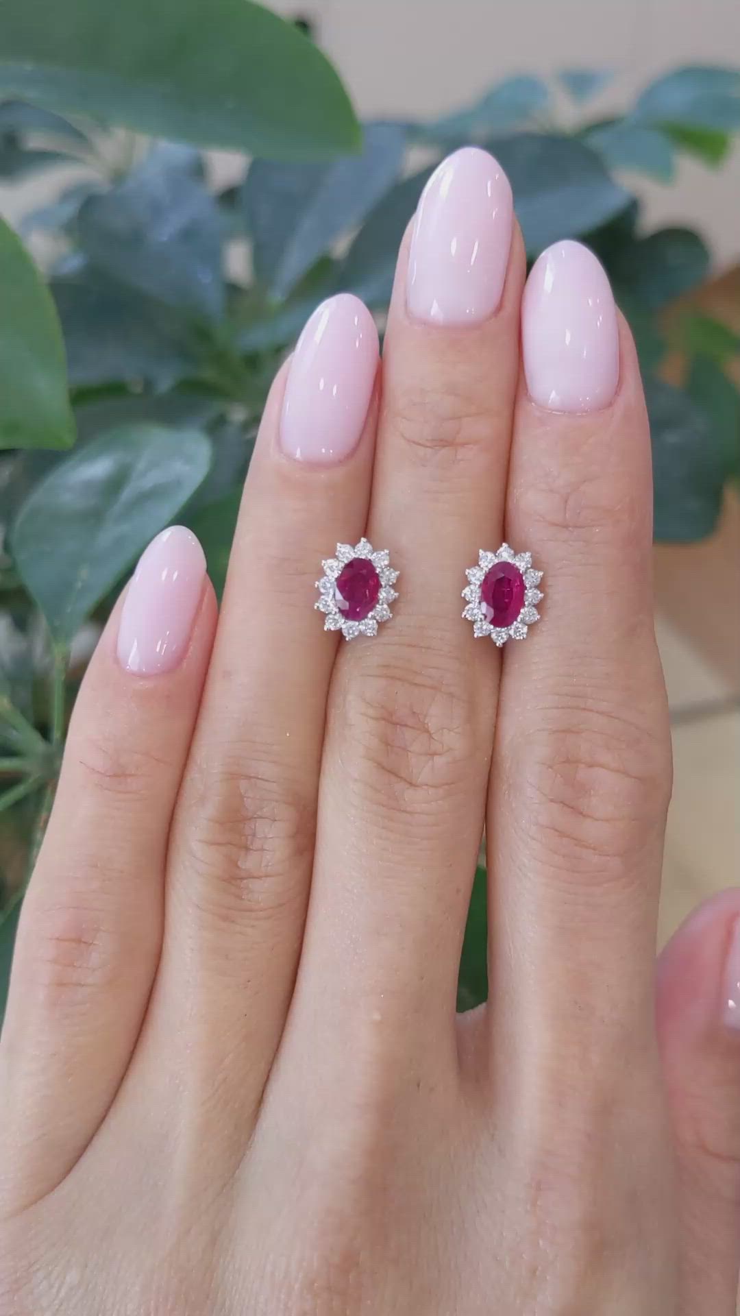 1.25&nbsp;Ct.Tw.Total Carat Weight Ruby and Natural Diamond Halo Earrings, 18K White Gold Size Video