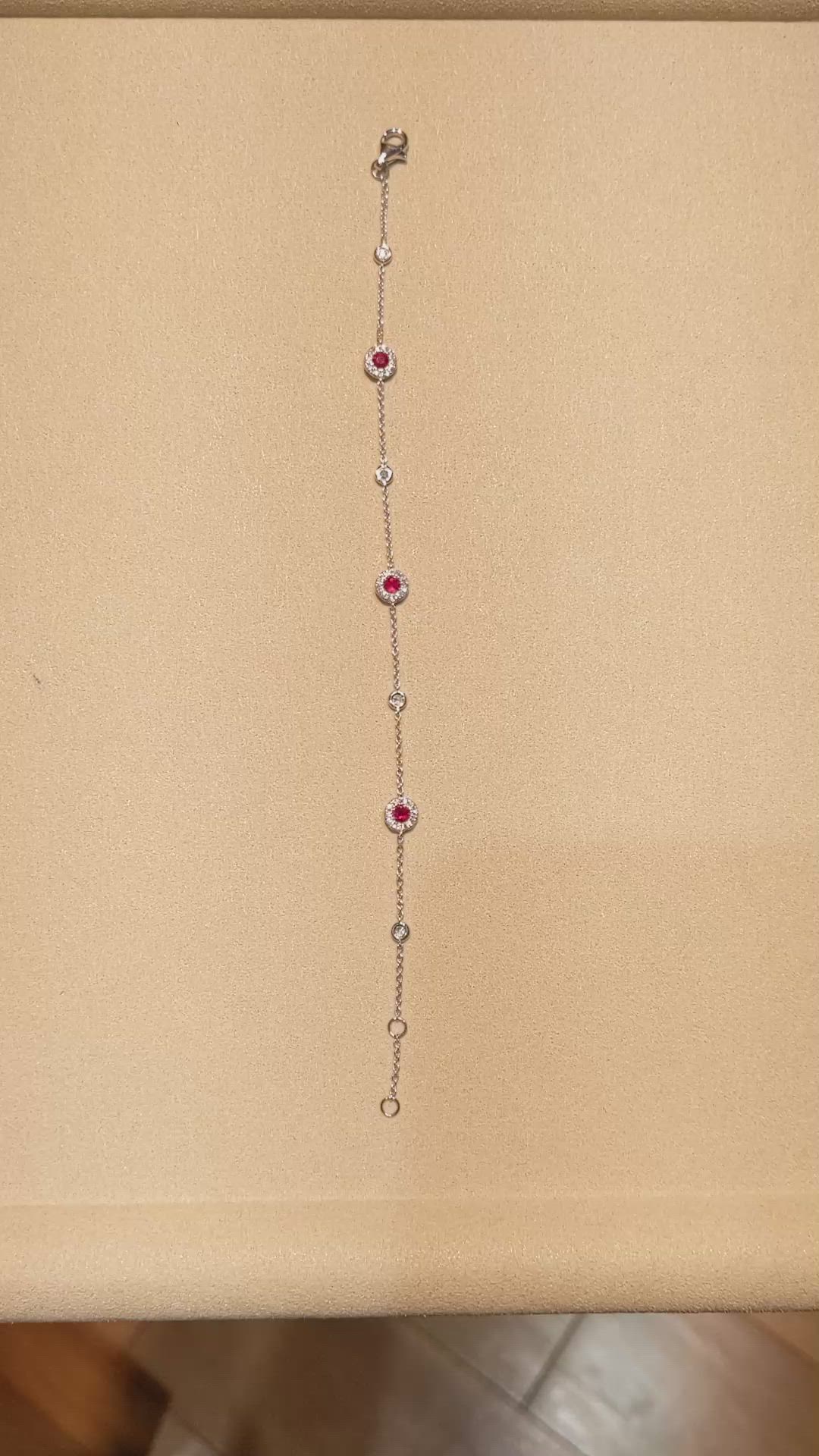 0.46 Ct.Tw.Total Carat Weight Ruby and Natural Diamond Pave Bracelet, 14K White Gold Size Video