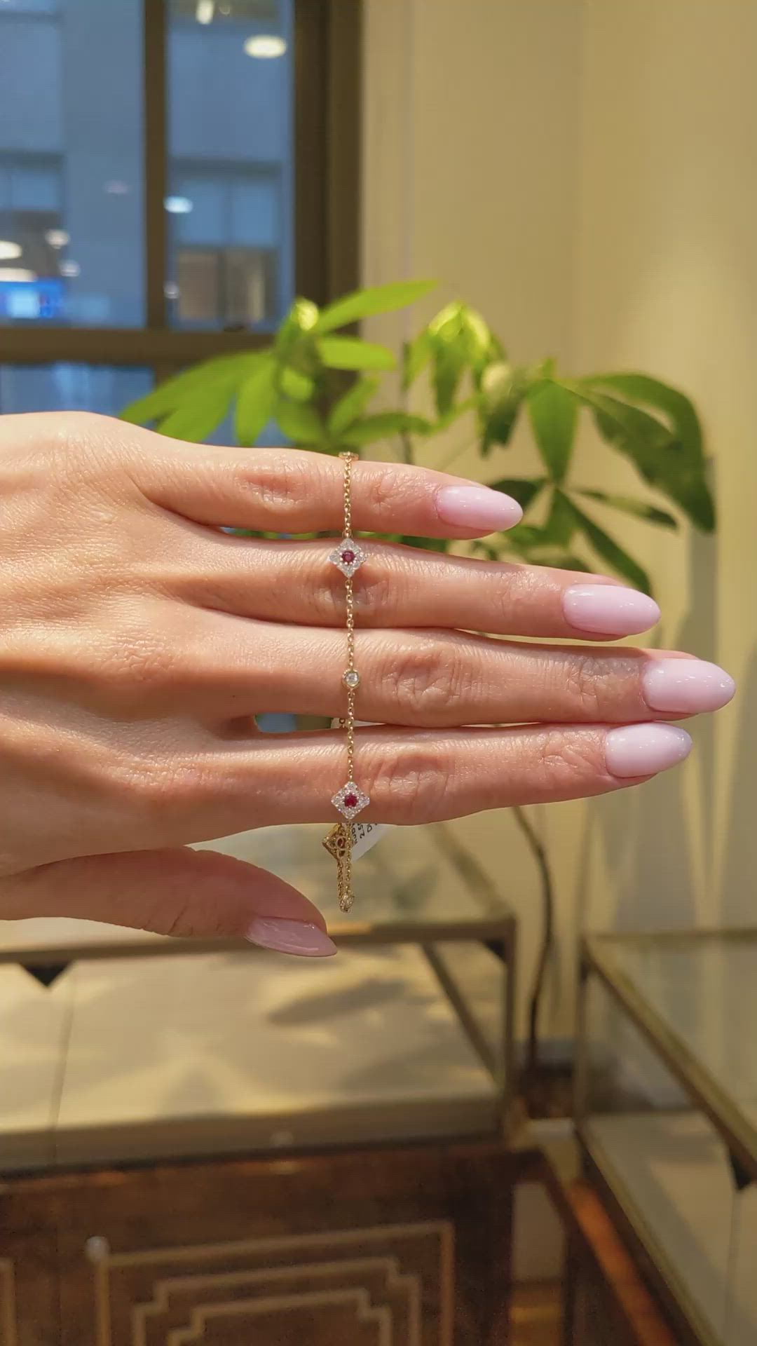 0.23 Ct.Tw.Total Carat Weight Ruby and Natural Diamond Halo Bracelet, 14K Yellow Gold Size Video