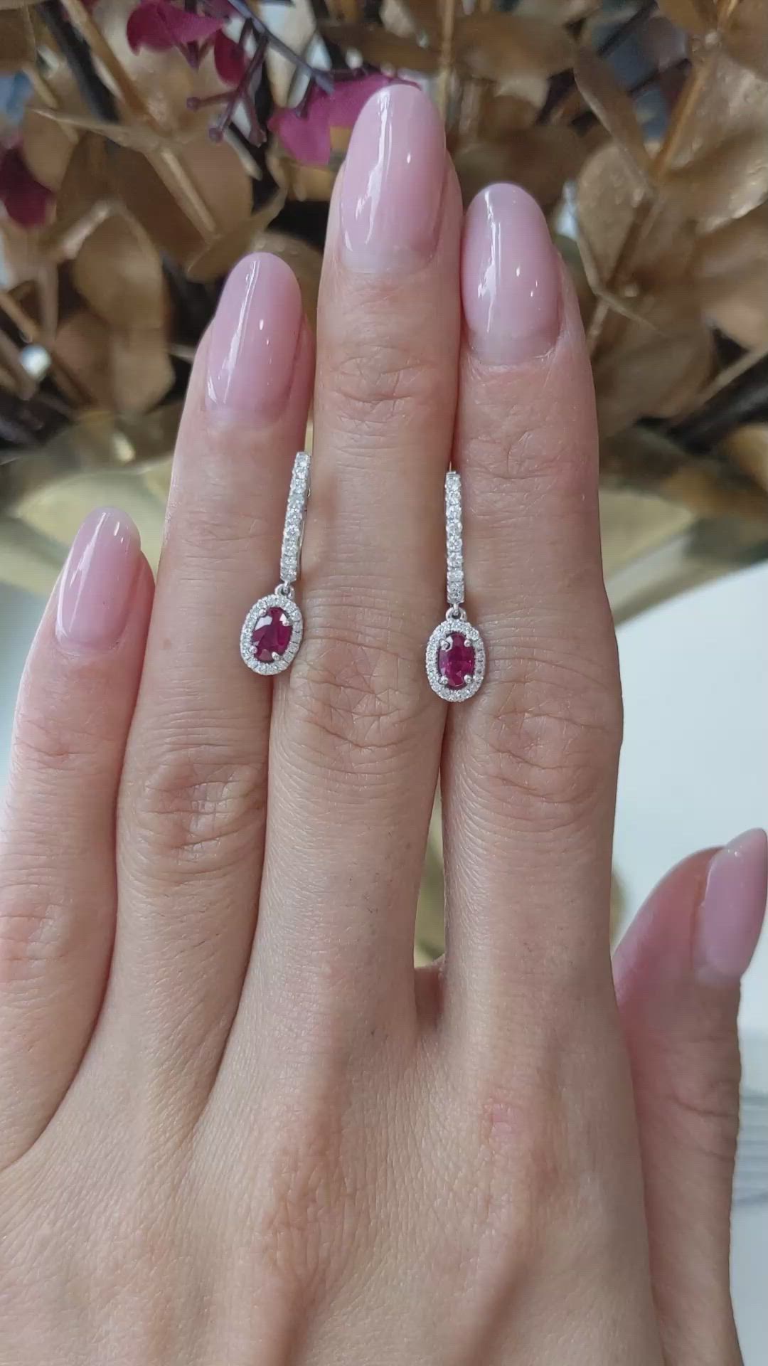 0.55&nbsp;Ct.Tw.Total Carat Weight Ruby and Natural Diamond Pave Earrings, 14K White Gold Size Video