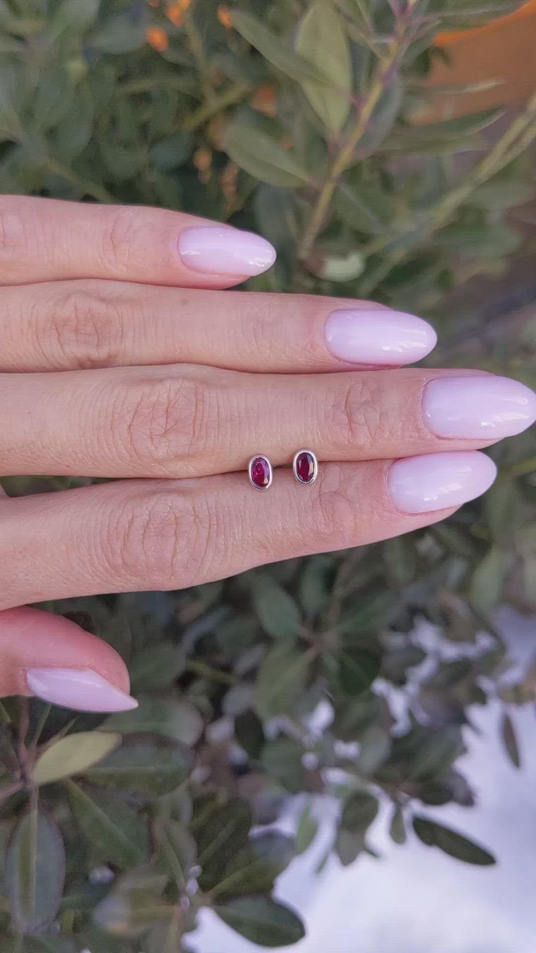 0.55 Ct.Tw.Total Carat Weight Ruby Studs Earrings, 14K White Gold Size Video