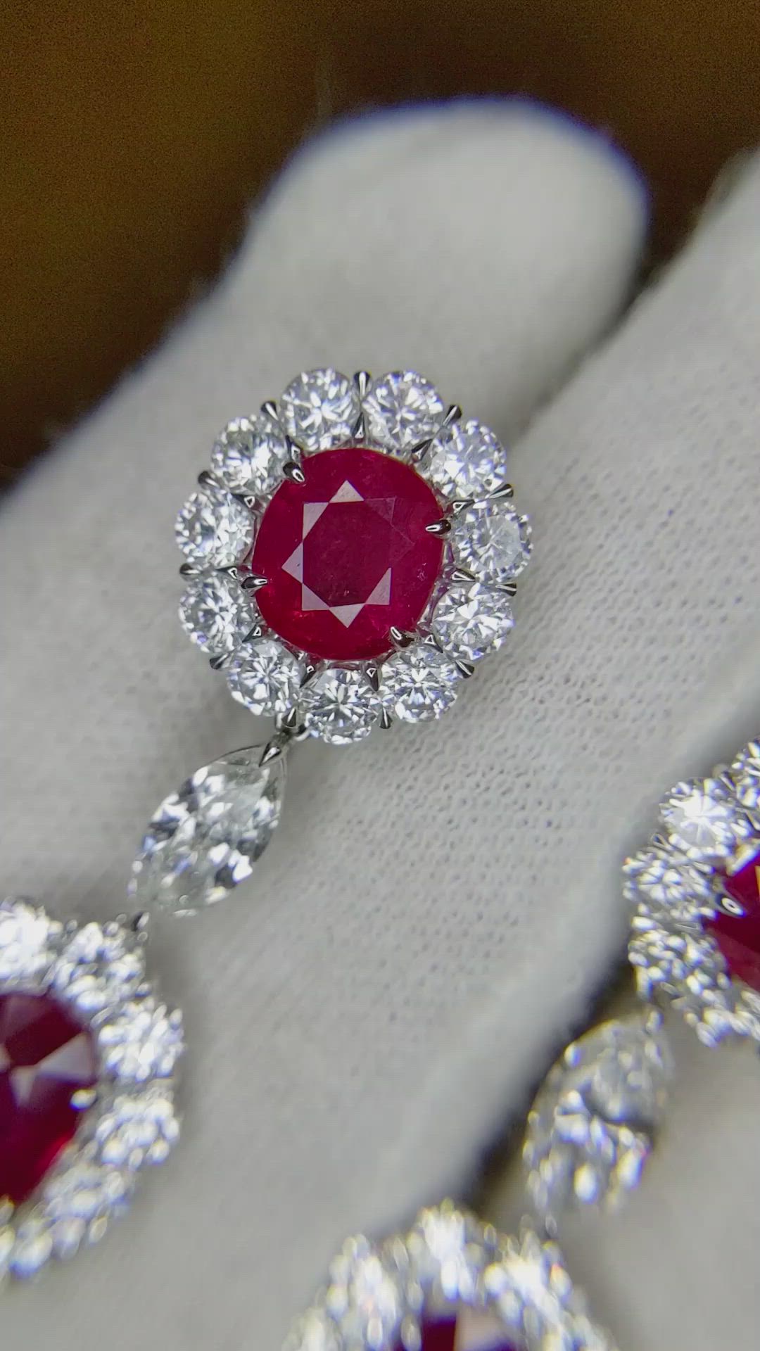 8.77 Ct.Tw.Total Carat Weight Ruby Natural Diamond Accent Stones Earrings, Platinum 950 Size Video