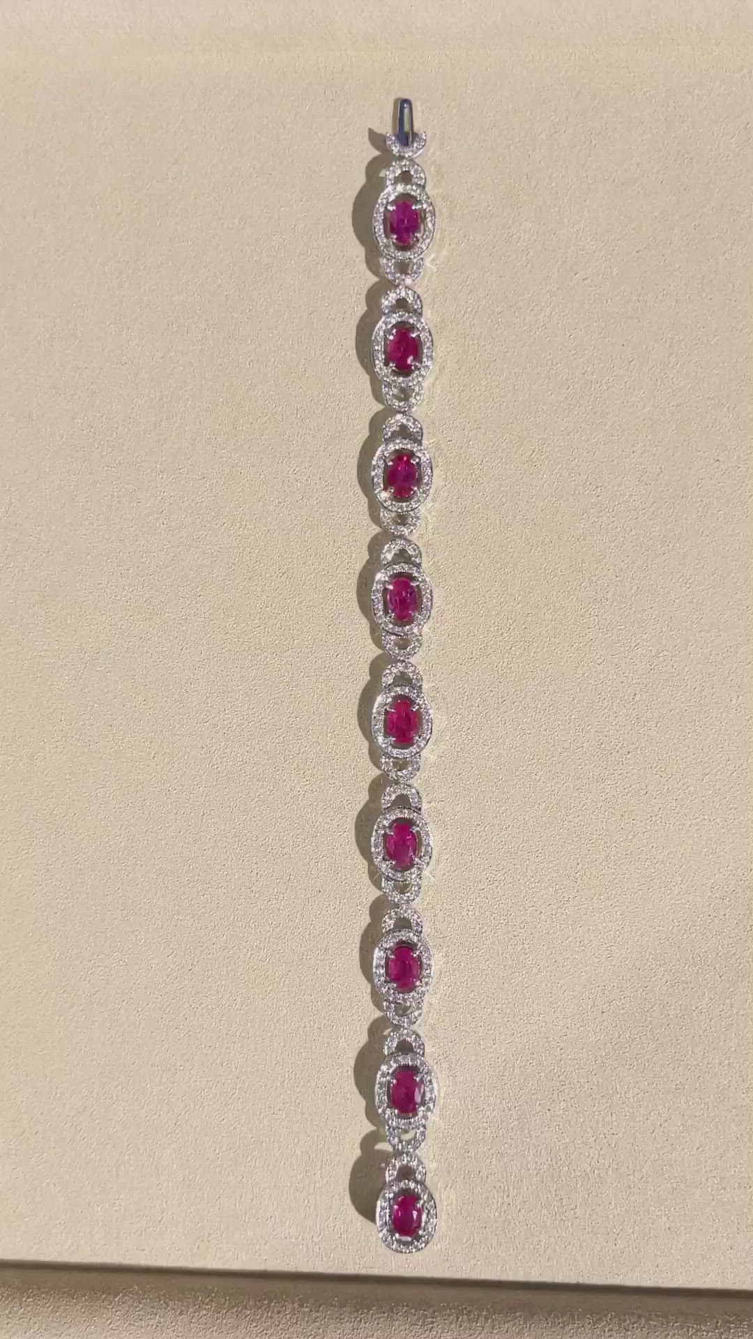 9.34 Ct.Tw.Total Carat Weight Ruby and Diamond Bracelet, 18K White Gold Size Video