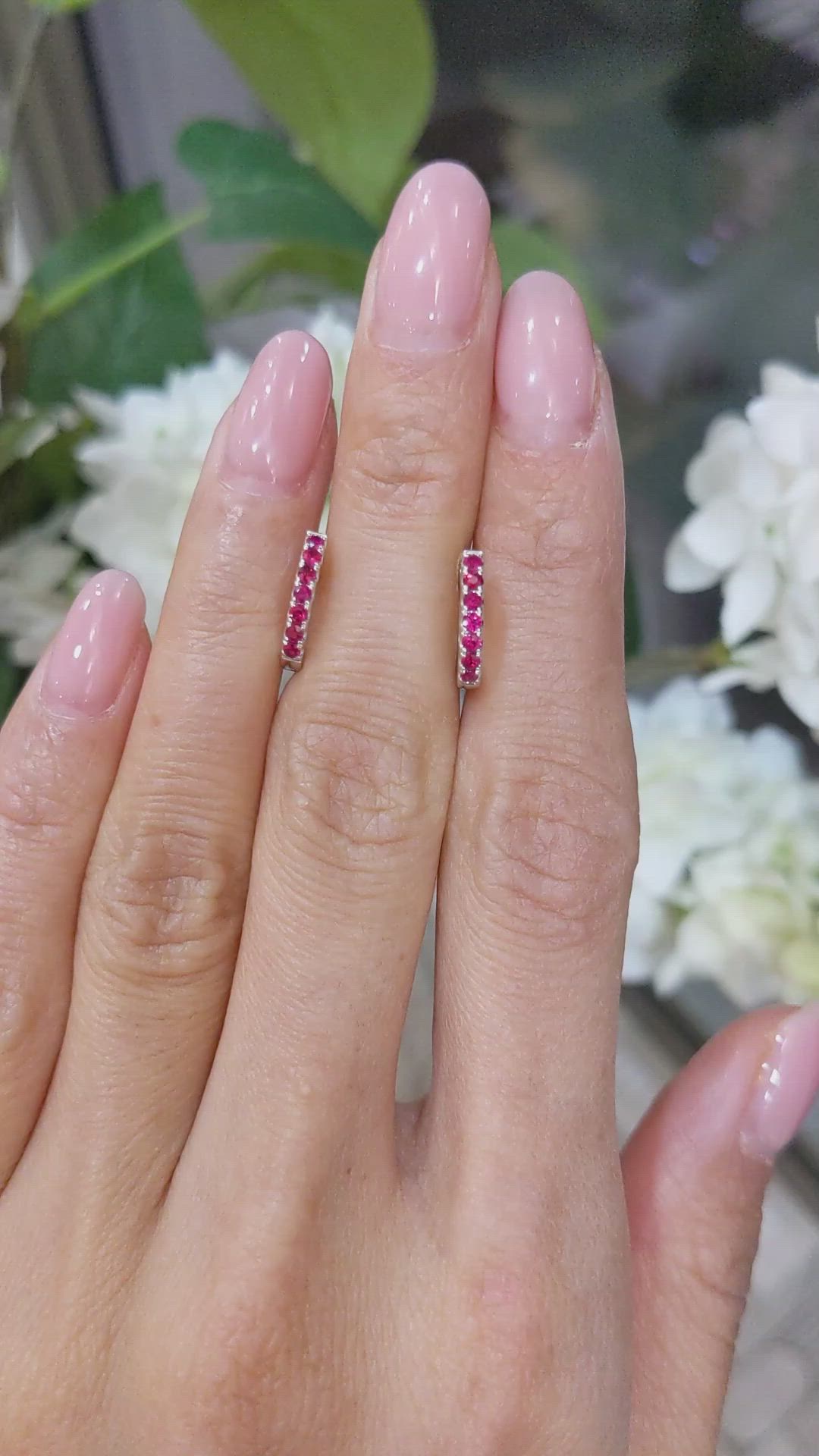 0.44&nbsp;Ct.Tw.Total Carat Weight Ruby Pave Earrings, 14K White Gold Size Video