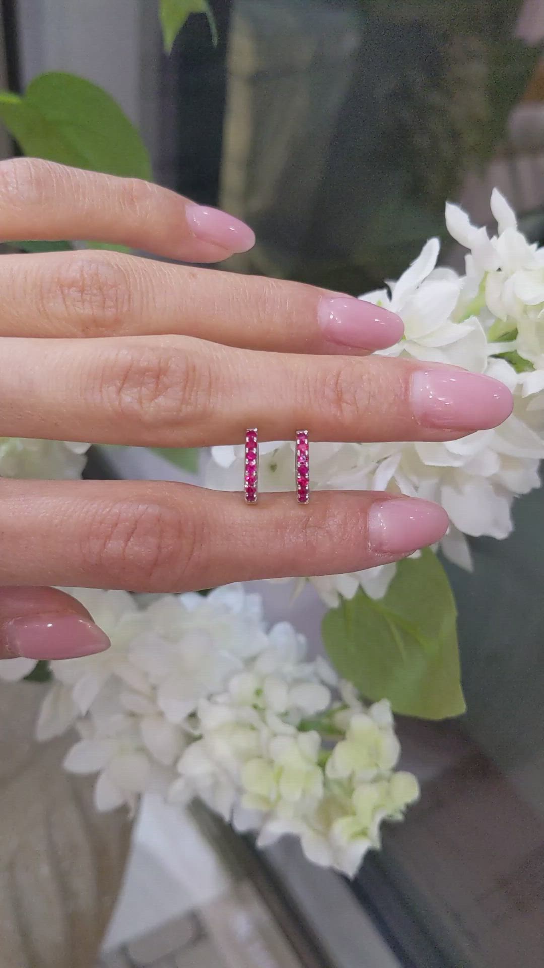 0.44&nbsp;Ct.Tw.Total Carat Weight Ruby Pave Earrings, 14K White Gold Size Video