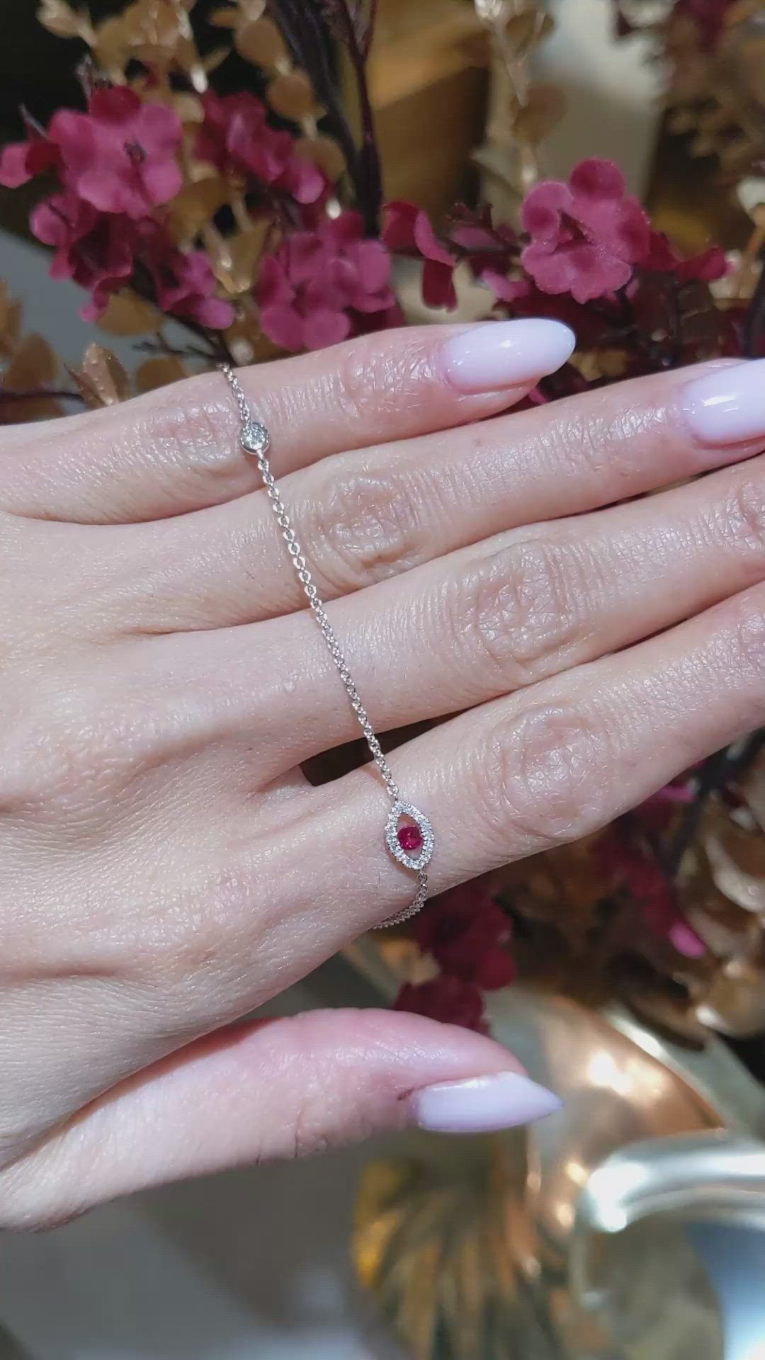 0.09&nbsp;Ct.Tw.Total Carat Weight Ruby and Natural Diamond Pave Bracelet, 14K White Gold Size Video