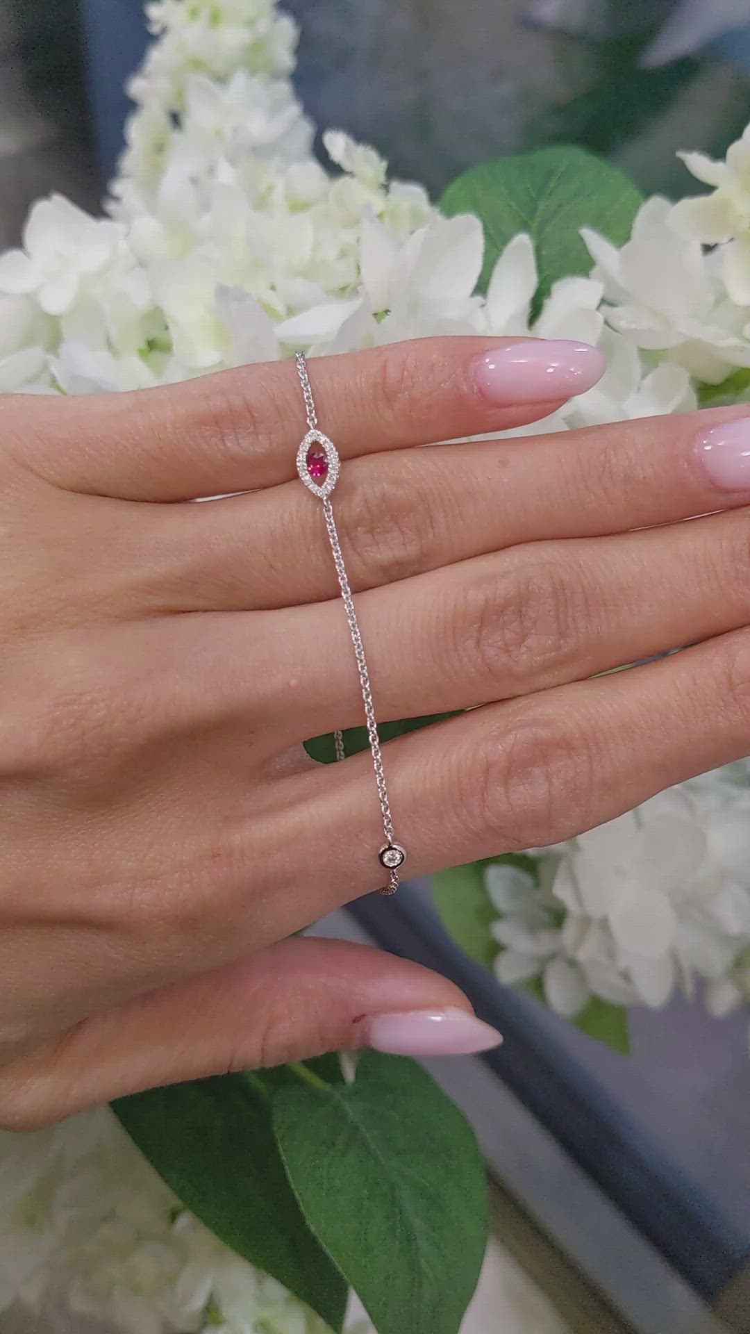 0.09&nbsp;Ct.Tw.Total Carat Weight Ruby and Natural Diamond Pave Bracelet, 14K White Gold Size Video