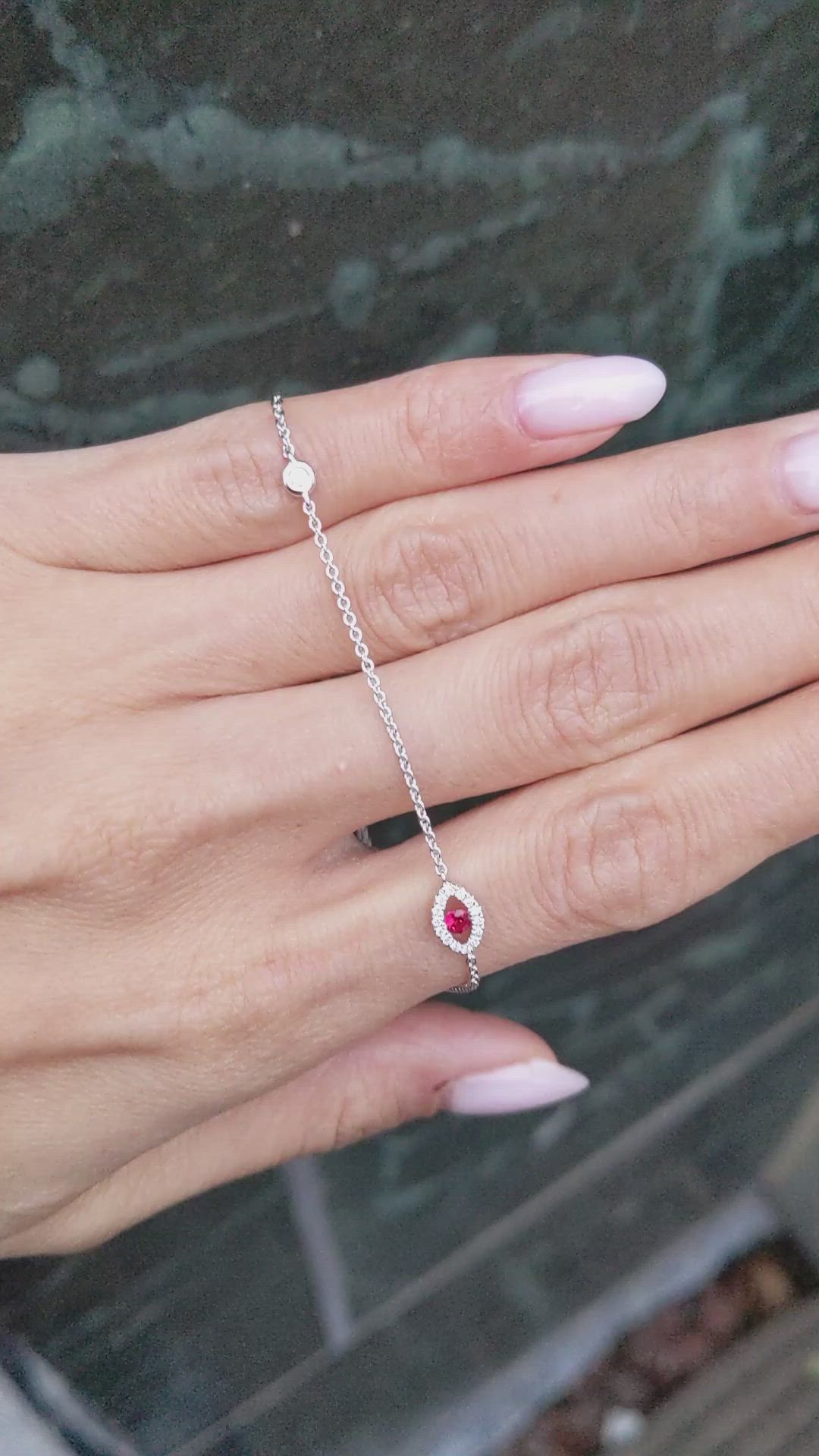 0.09&nbsp;Ct.Tw.Total Carat Weight Ruby and Natural Diamond Pave Bracelet, 14K White Gold Size Video