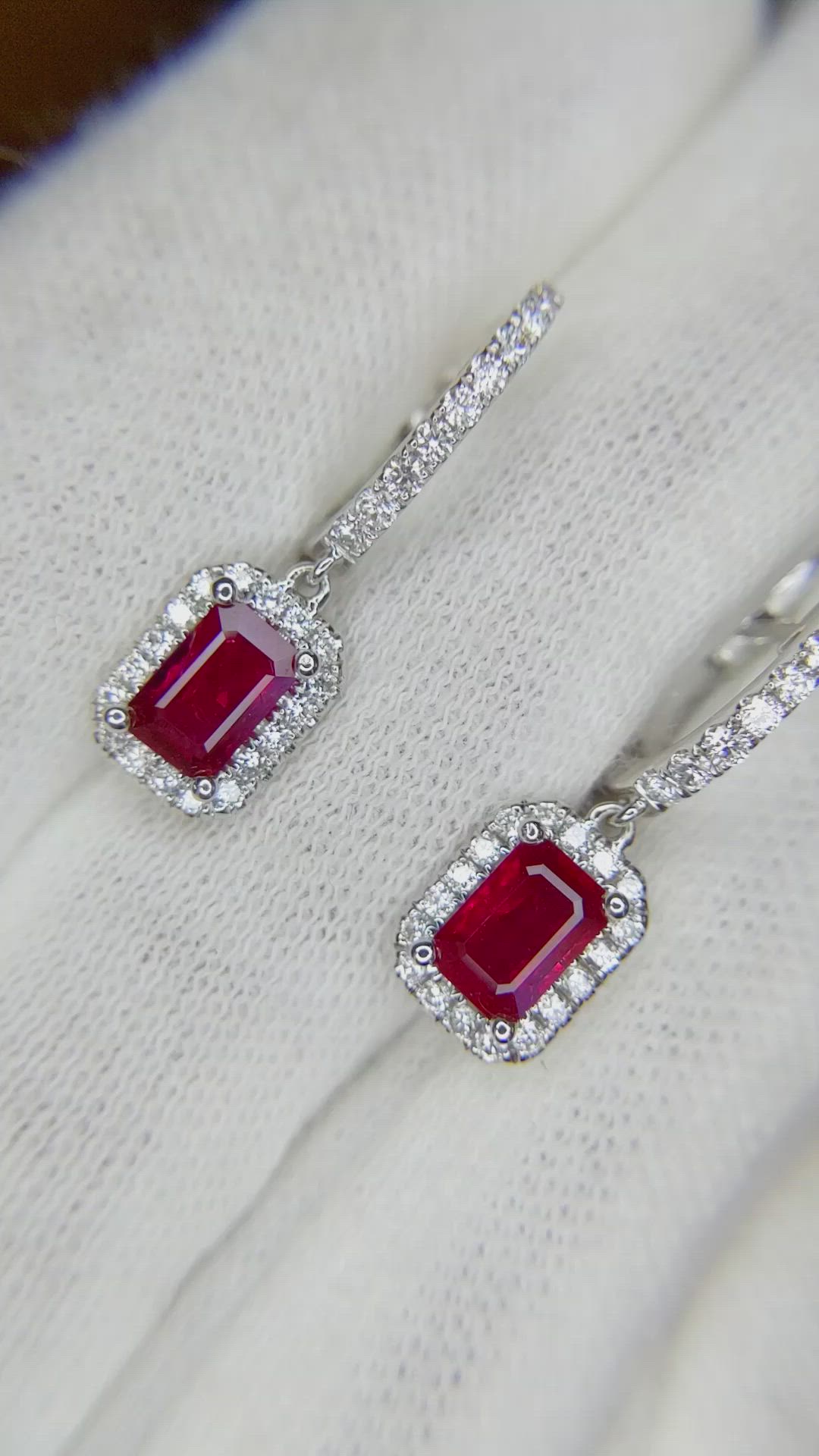 1.15 Ct.Tw.Total Carat Weight Ruby Natural Diamond Halo Earrings, 14K White Gold Size Video