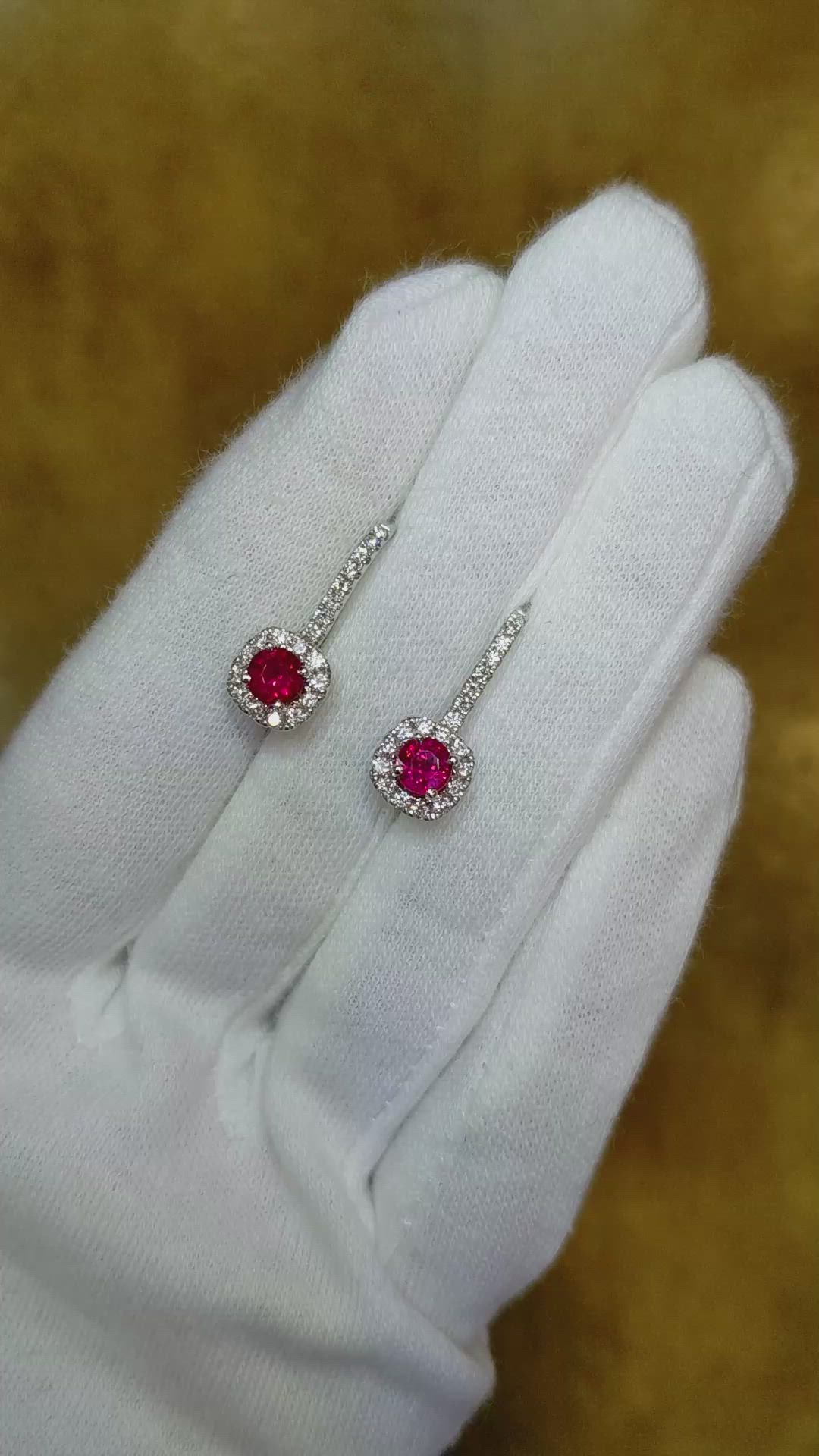 1.05 Ct.Tw.Total Carat Weight Ruby Natural Diamond Pave Earrings, 18K White Gold Size Video