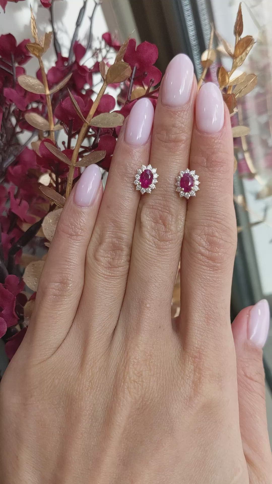 1.25&nbsp;Ct.Tw.Total Carat Weight Ruby and Natural Diamond Studs Earrings, 18K Yellow Gold Size Video