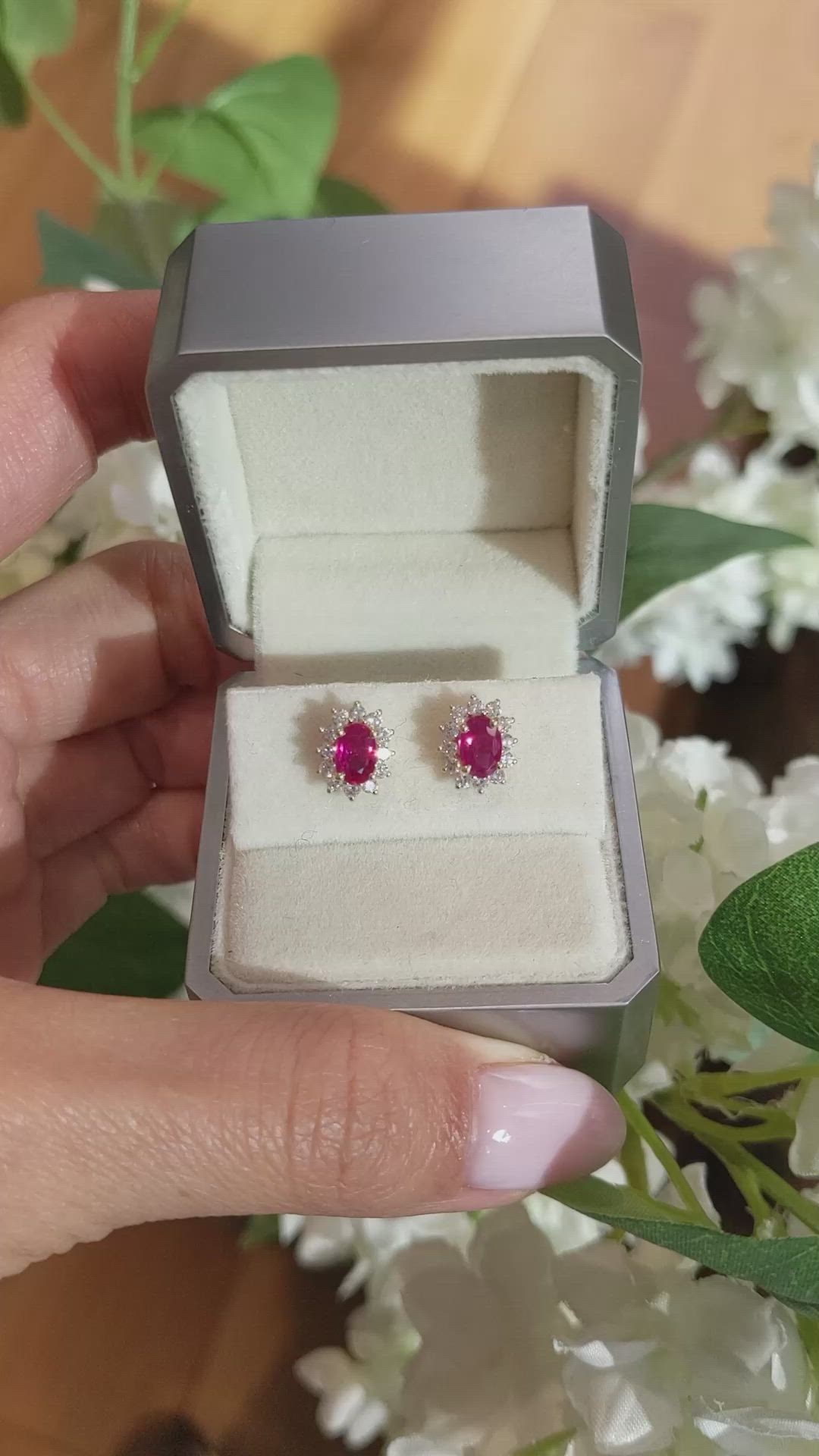 1.25&nbsp;Ct.Tw.Total Carat Weight Ruby and Natural Diamond Studs Earrings, 18K Yellow Gold Size Video