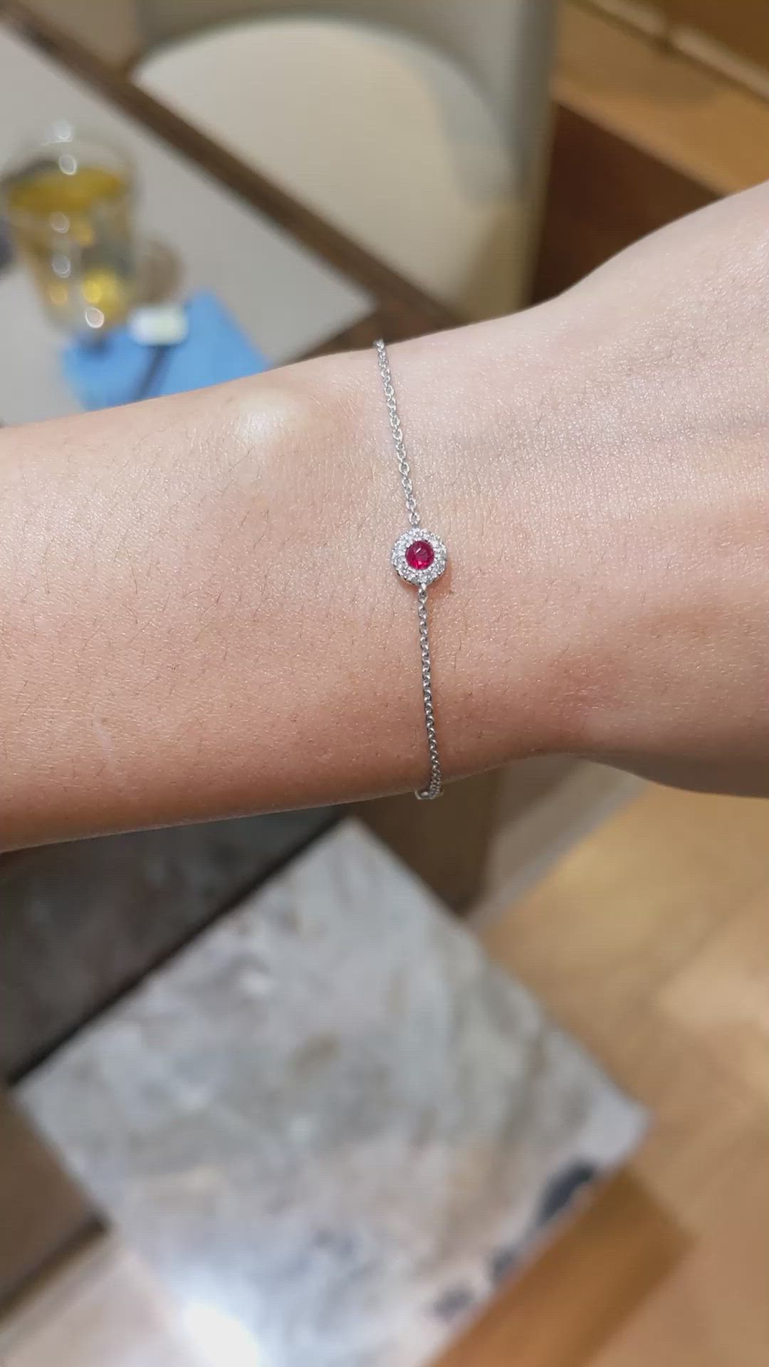 0.14 Ct.Tw.Total Carat Weight Ruby and Natural Diamond Pave Bracelet, 14K White Gold Size Video