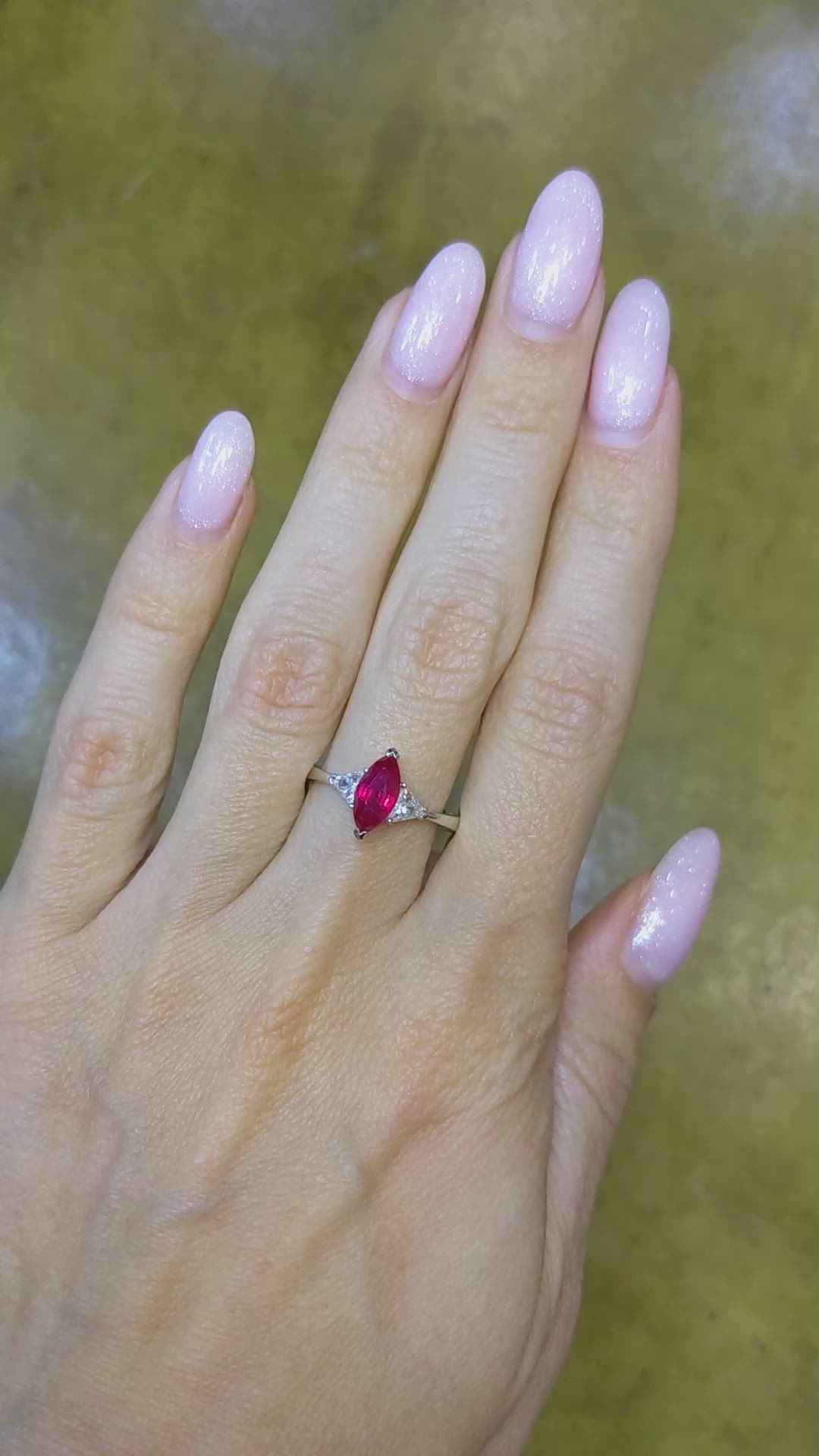 1.27 Ct. Ruby and Diamond Ring, 18K White Gold Size Video