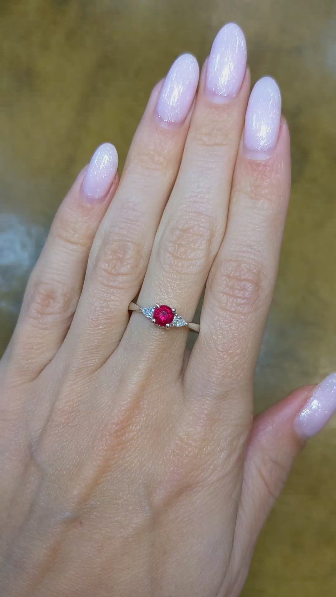 0.58 Ct. Ruby and Diamond Ring, 18K White Gold Size Video