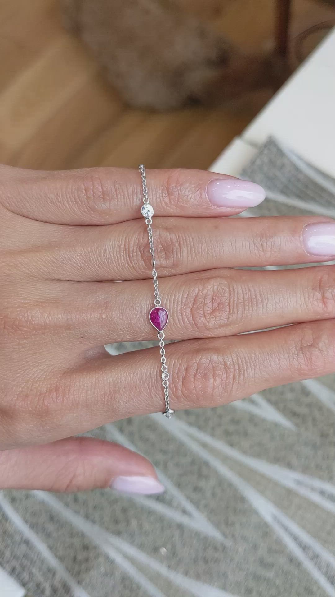 1.79&nbsp;Ct.Tw.Total Carat Weight Pinkish Red Ruby and White Sapphire Bezel Bracelet, 18K White Gold Size Video