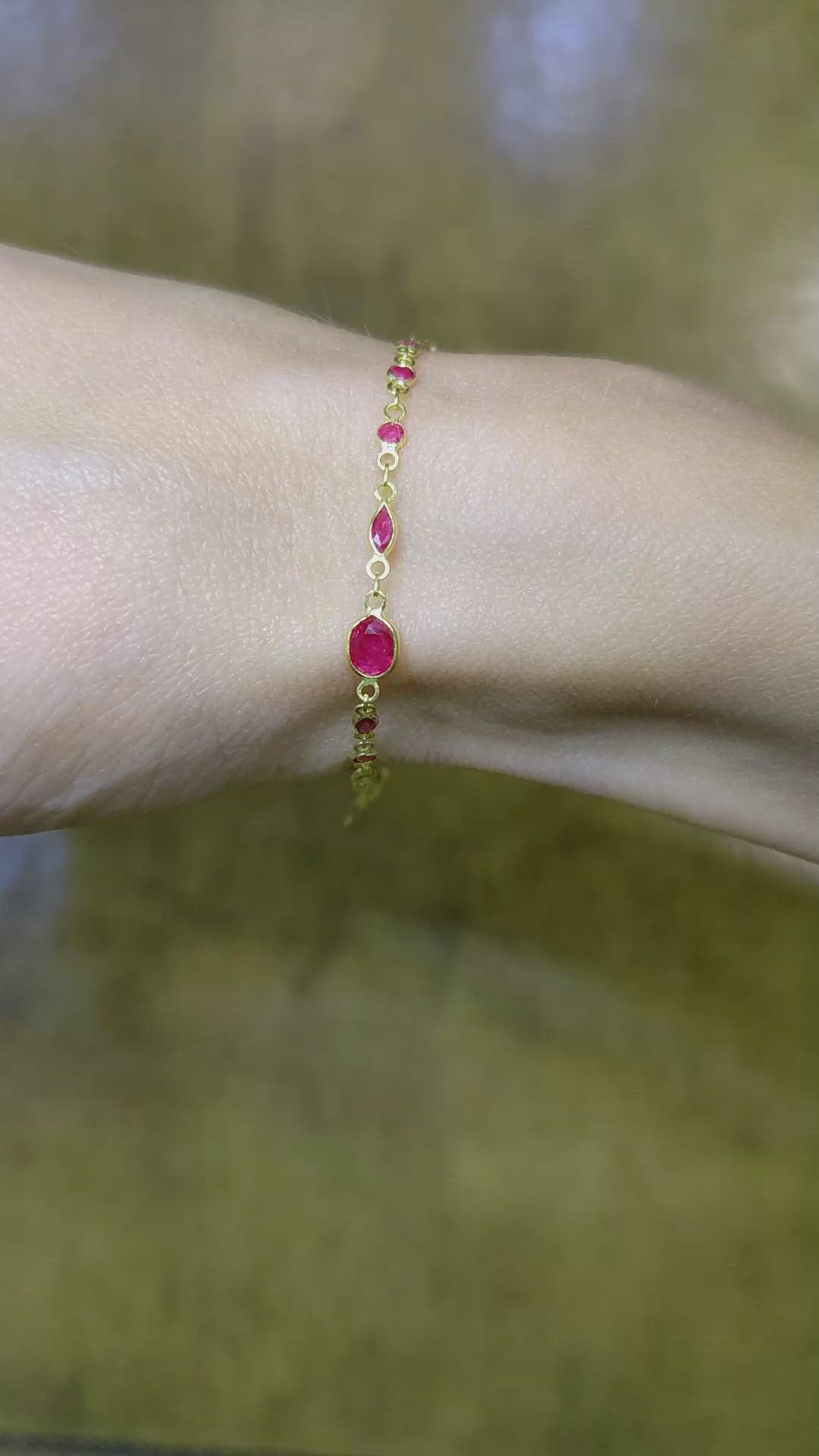 1.78 Ct.Tw.Total Carat Weight Ruby Accent Stones Bracelet, 18K Yellow Gold Size Video