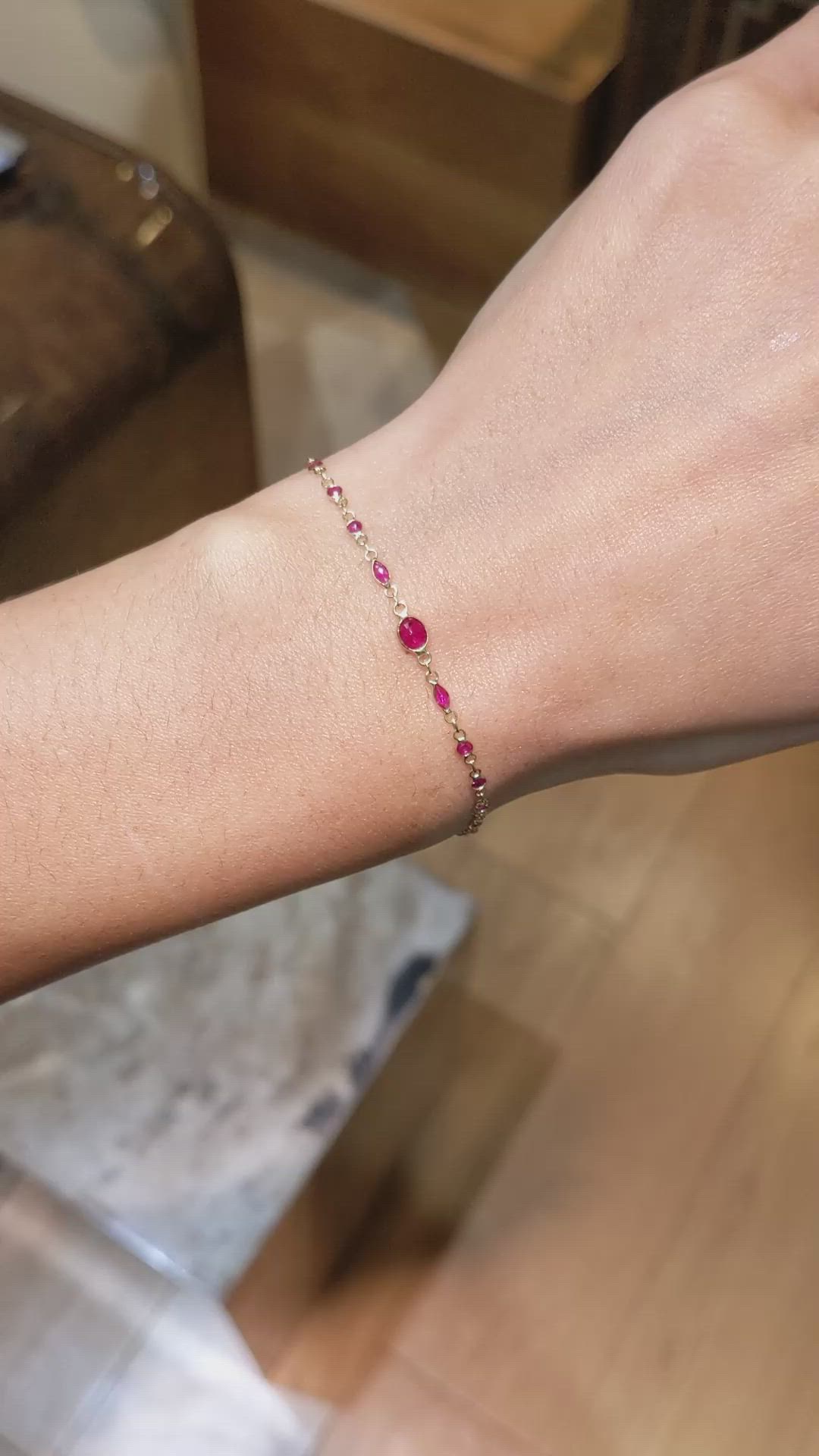 1.78&nbsp;Ct.Tw.Total Carat Weight Pinkish Red Ruby Accent Stones Bracelet, 18K Yellow Gold Size Video